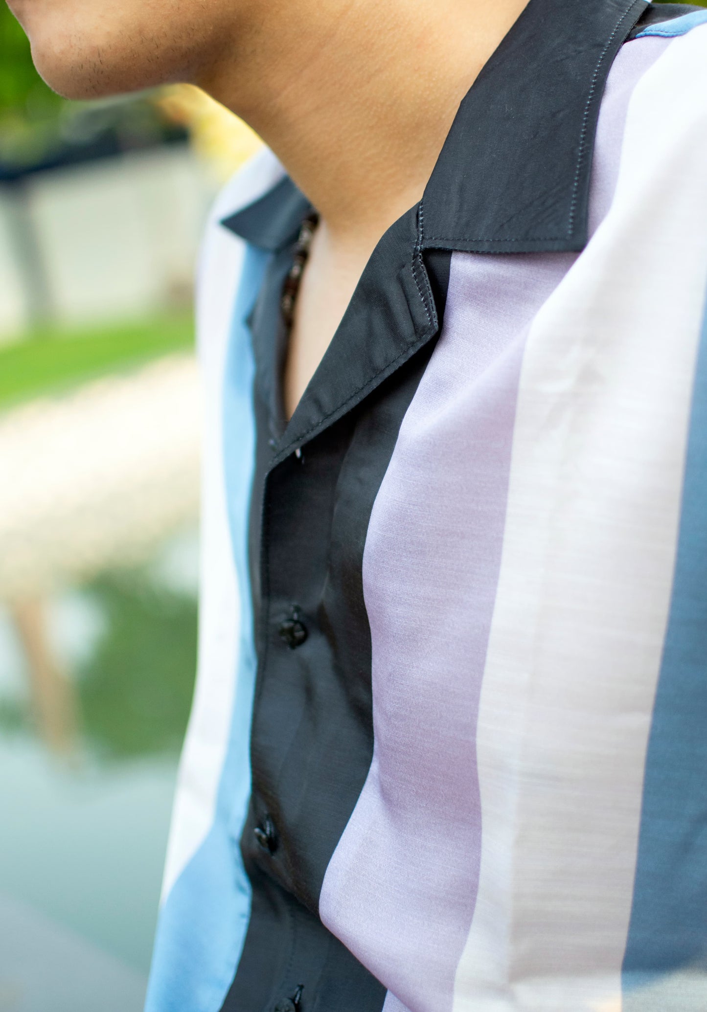 Coastal Dusk – Striped Linen Silk Shirt