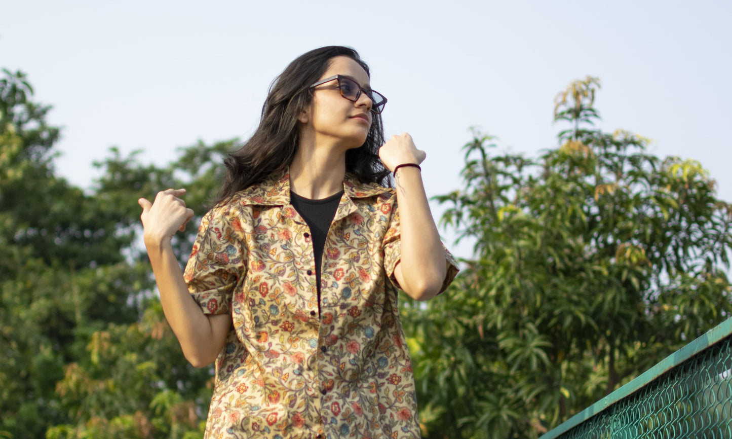 Floral Whisper Khadi Silk Shirt – Garden Serenity Escape