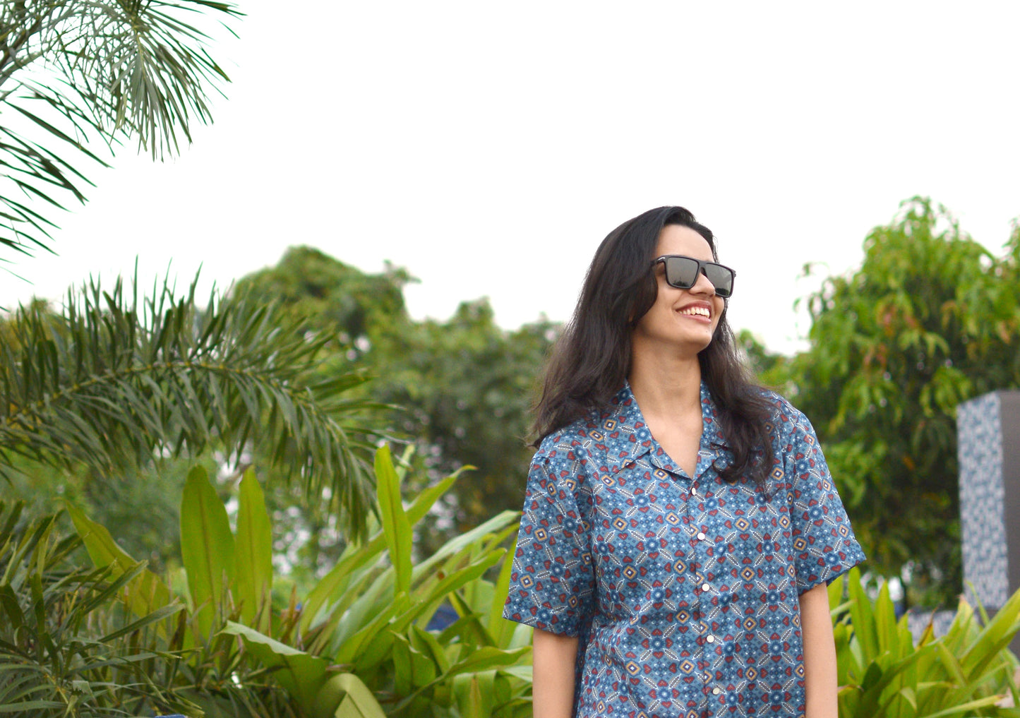 Sapphire Mosaic Linen Silk Shirt – Cool Blue Charm