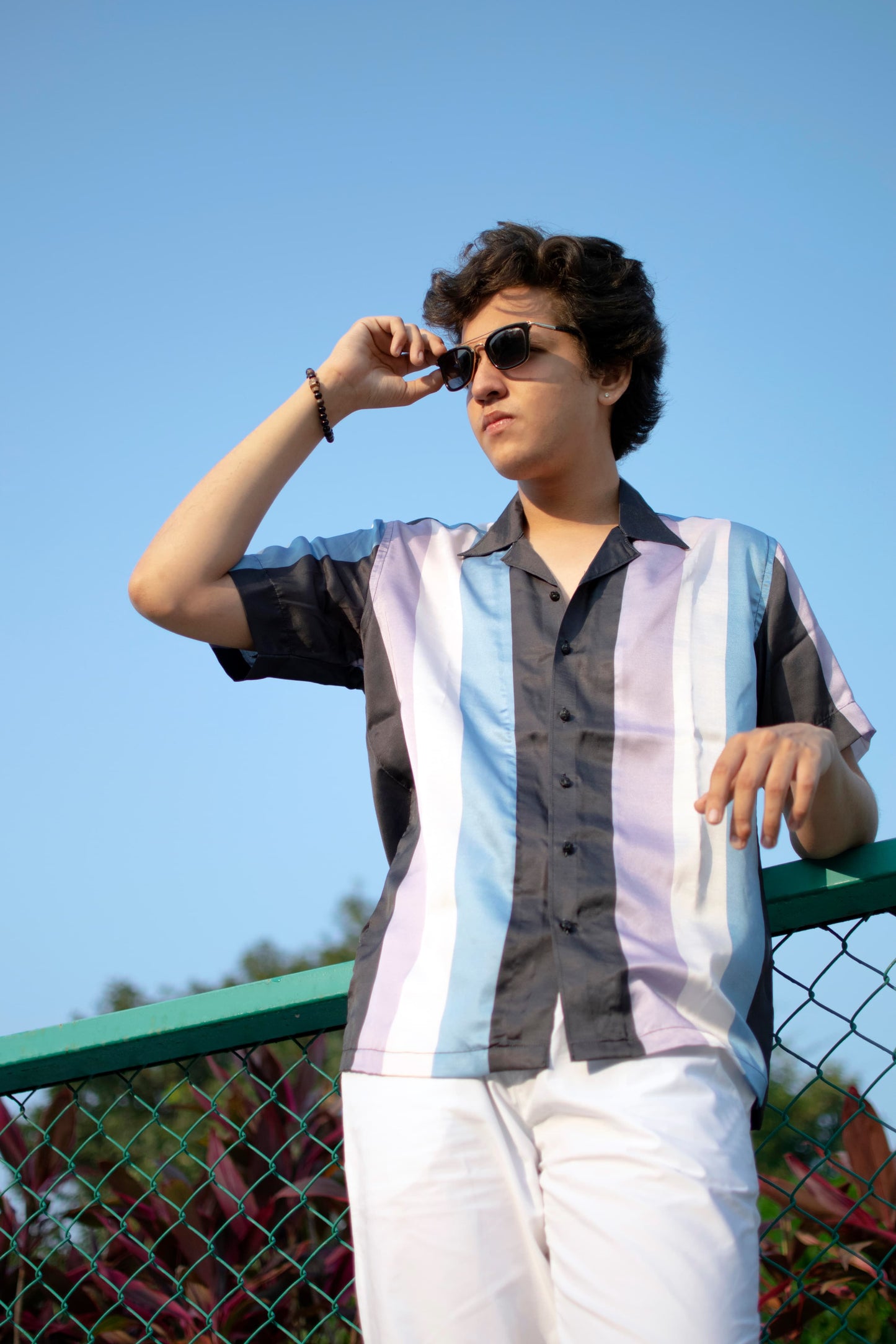 Coastal Dusk – Striped Linen Silk Shirt