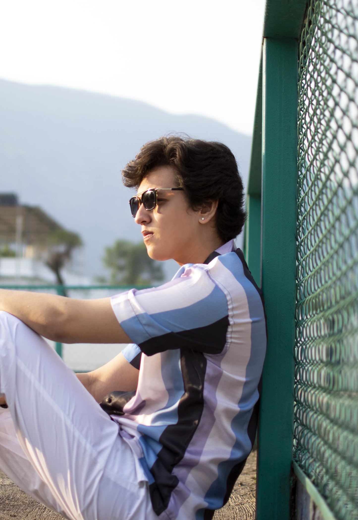 Coastal Dusk – Striped Linen Silk Shirt