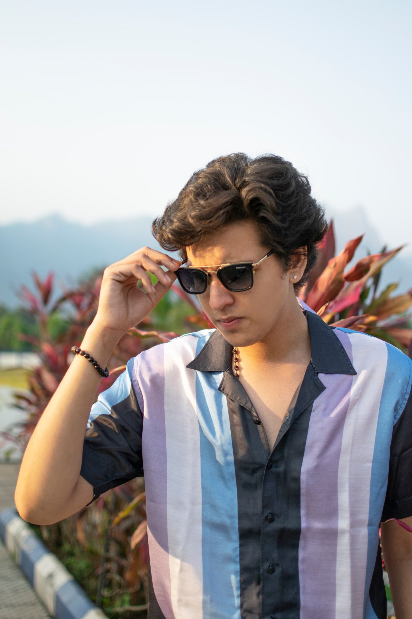 Coastal Dusk – Striped Linen Silk Shirt