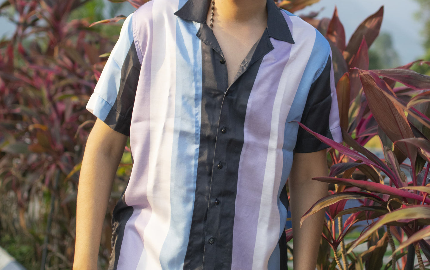 Coastal Dusk – Striped Linen Silk Shirt