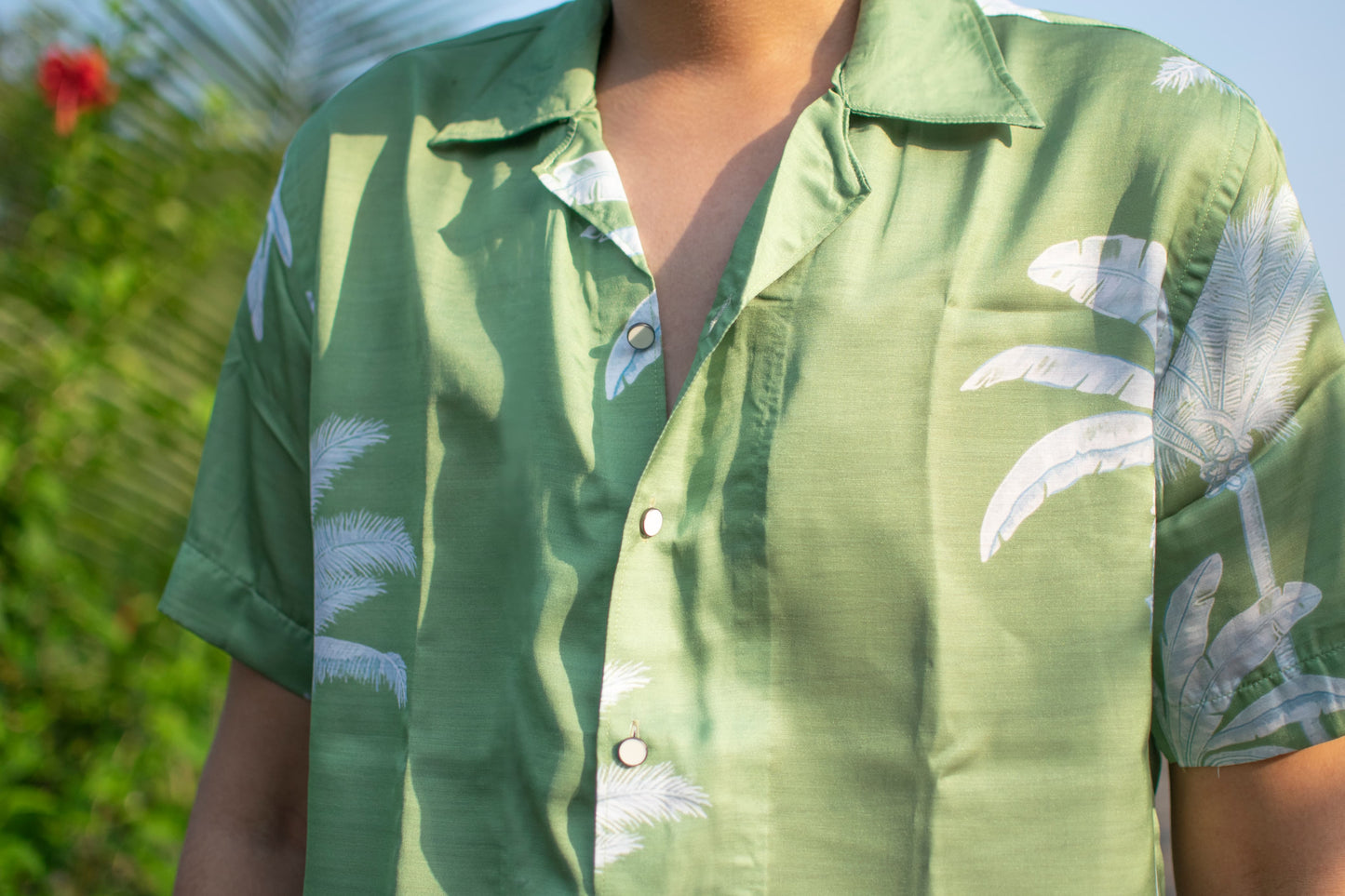 Tropical Breeze Linen Silk Shirt – Palm Green