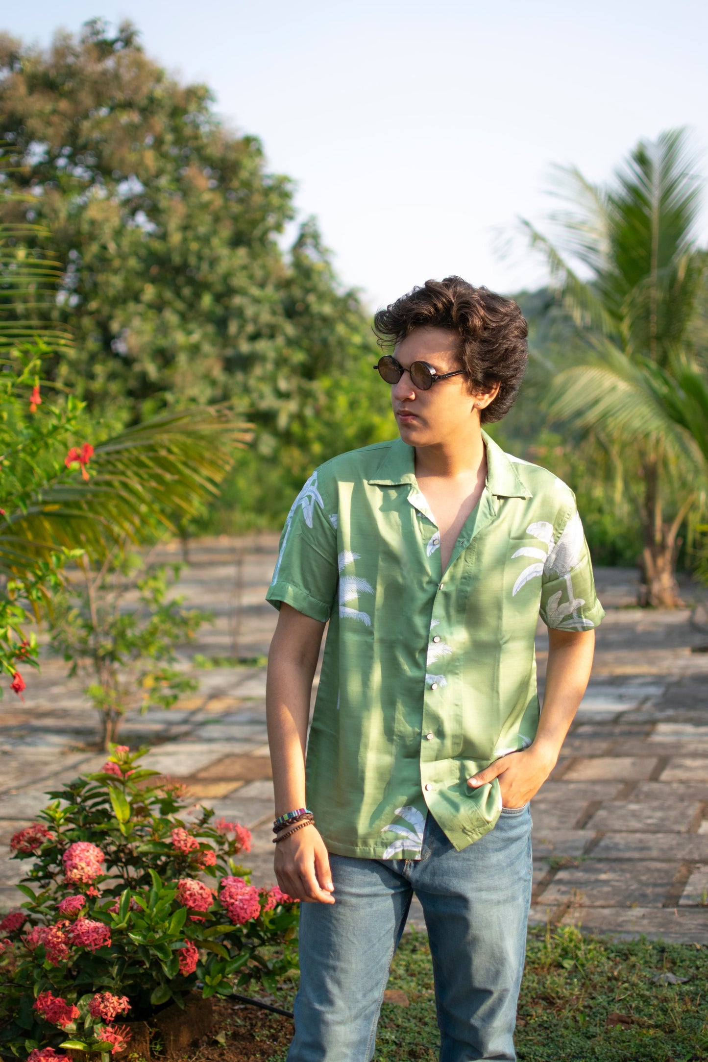 Tropical Breeze Linen Silk Shirt – Palm Green