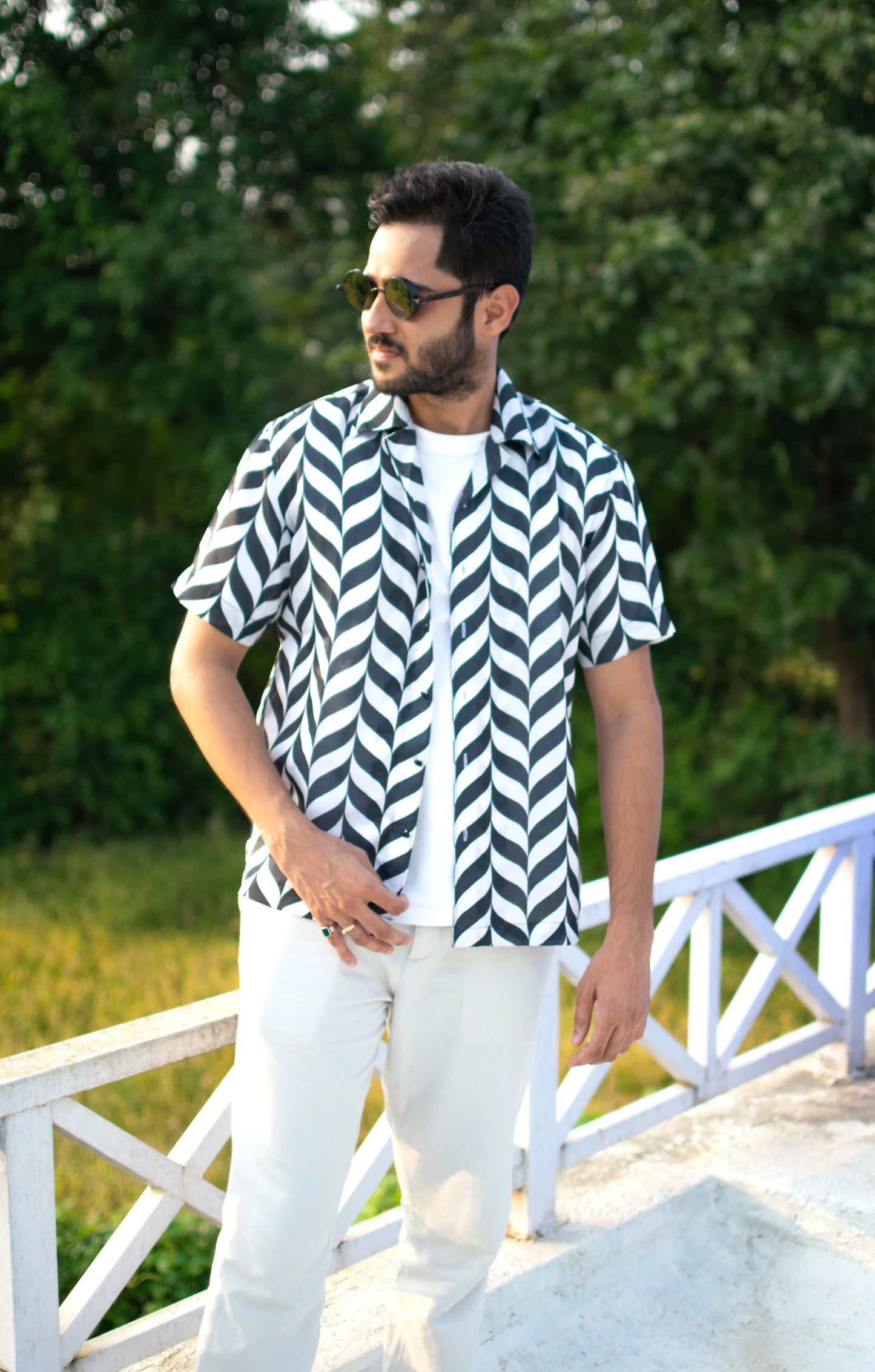 Monochrome Wave Printed Shirt