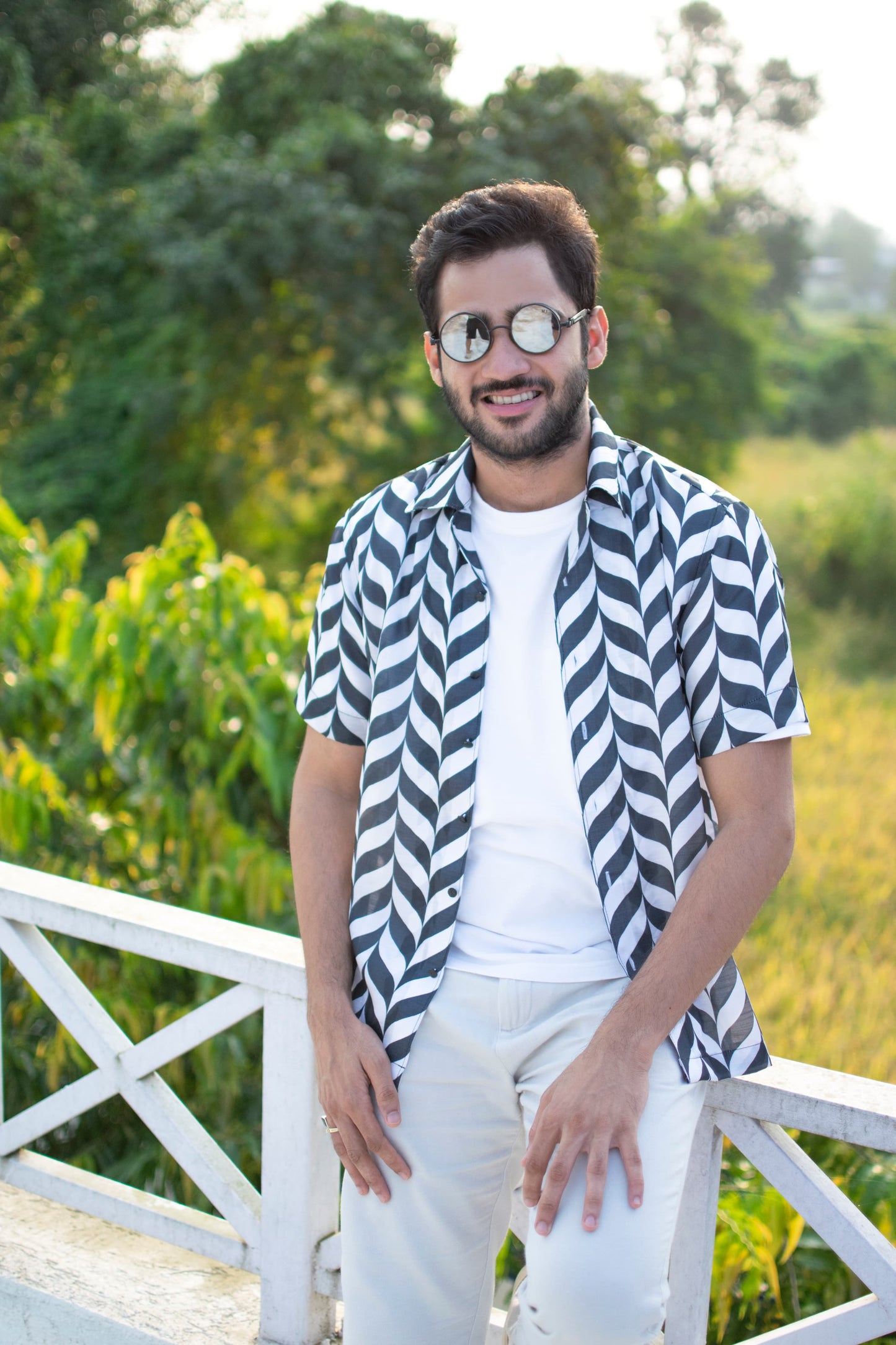 Monochrome Wave Printed Shirt