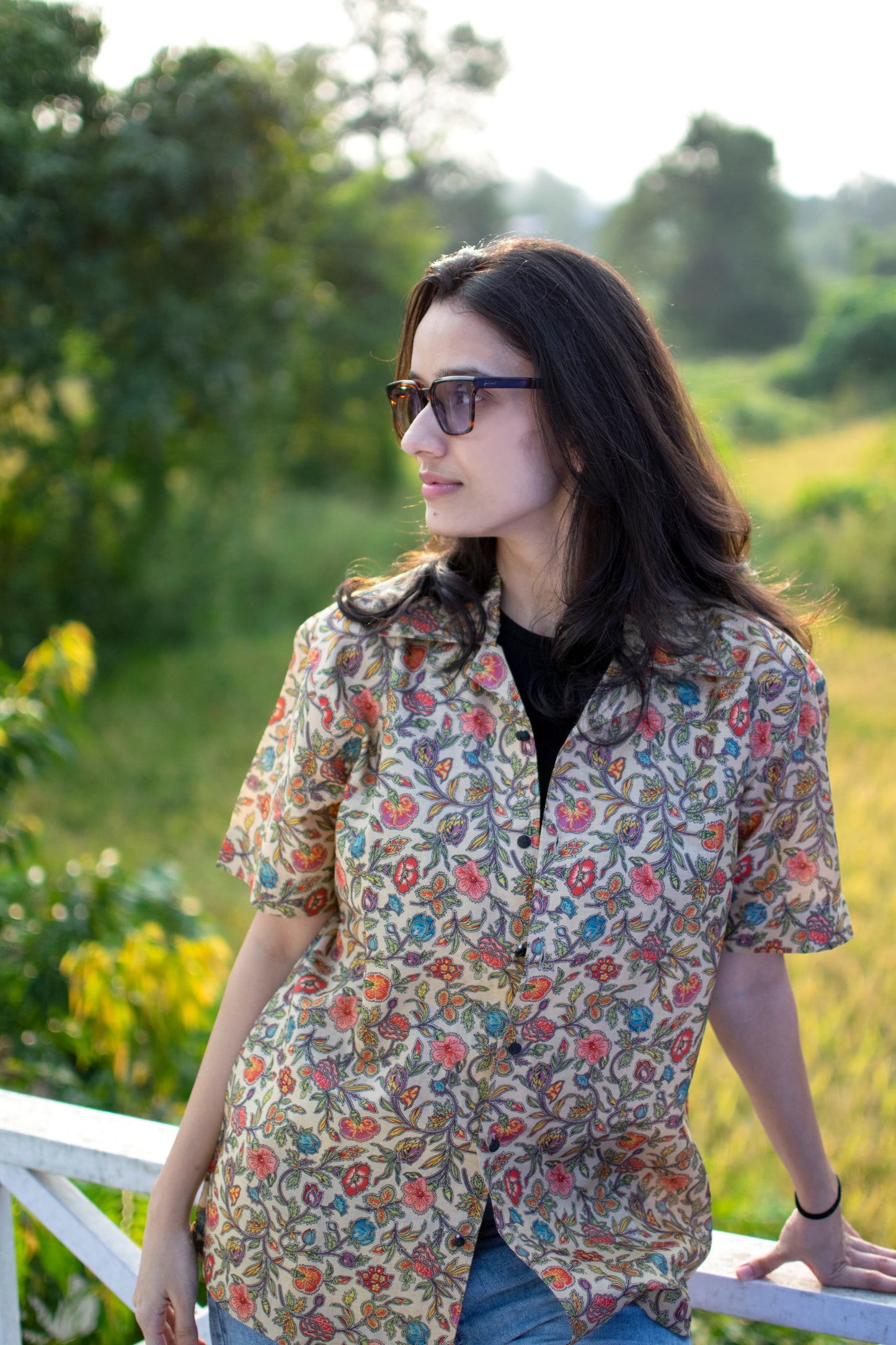 Floral Whisper Khadi Silk Shirt – Garden Serenity Escape