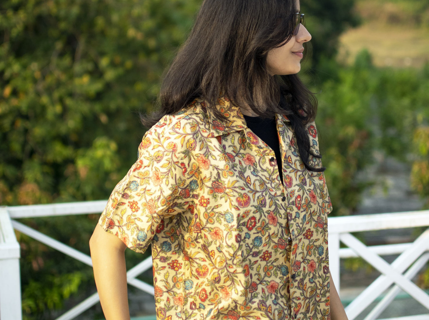 Floral Whisper Khadi Silk Shirt – Garden Serenity Escape