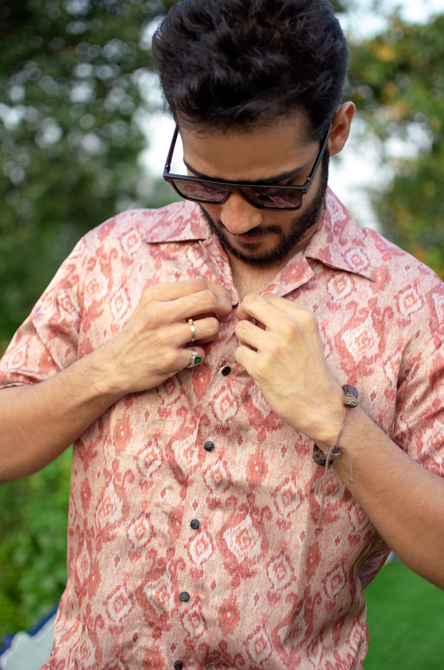Terracotta Ikat Linen Silk Shirt – Timeless Heritage in Modern Comfort