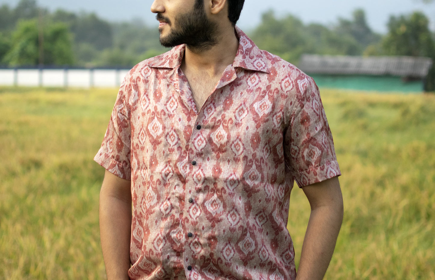 Terracotta Ikat Linen Silk Shirt – Timeless Heritage in Modern Comfort