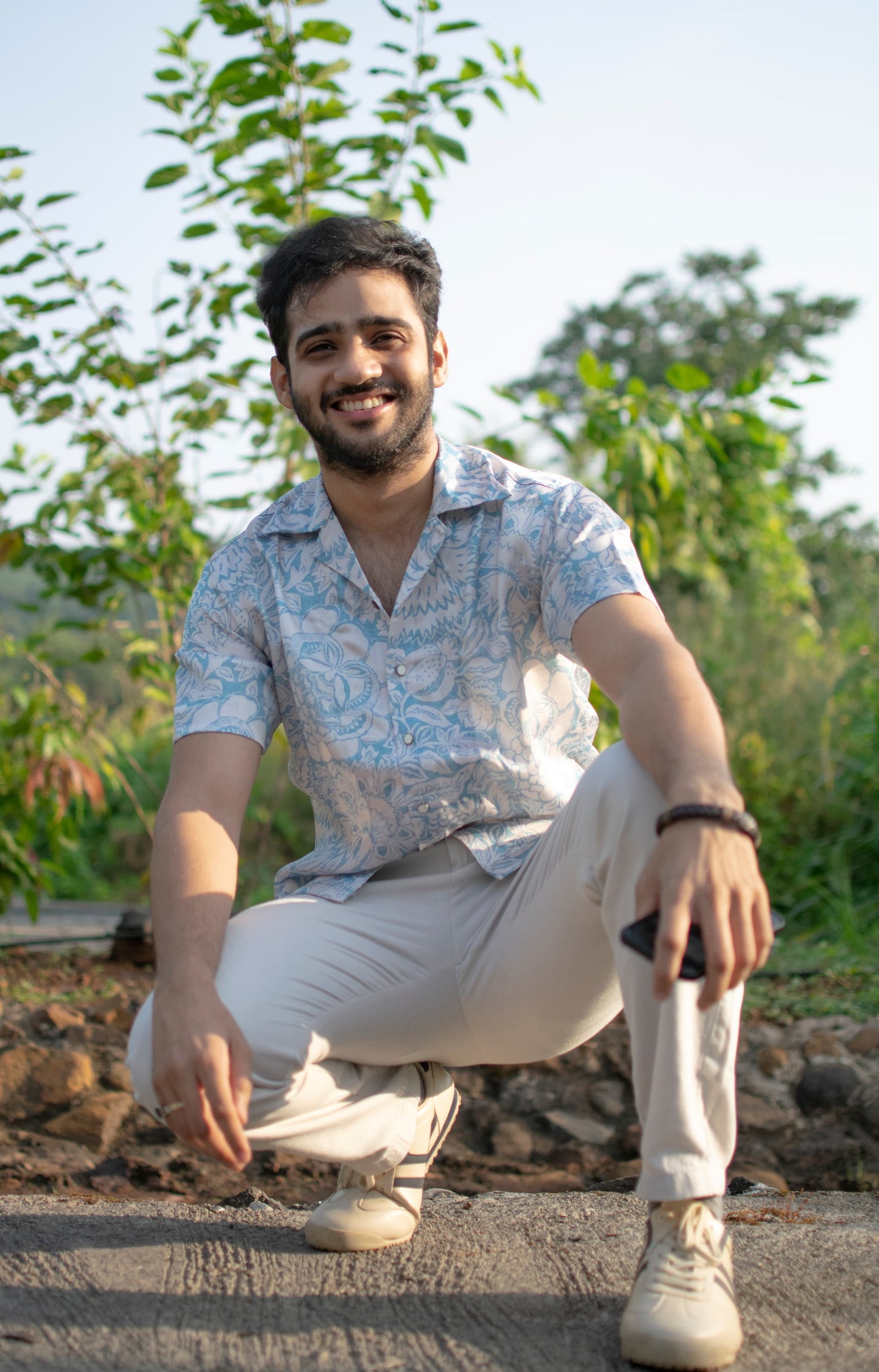 Azure Bloom Linen-Silk Resort Shirt