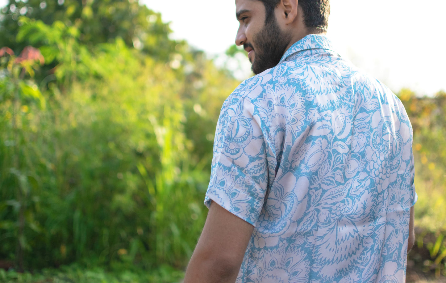 Azure Bloom Linen-Silk Resort Shirt