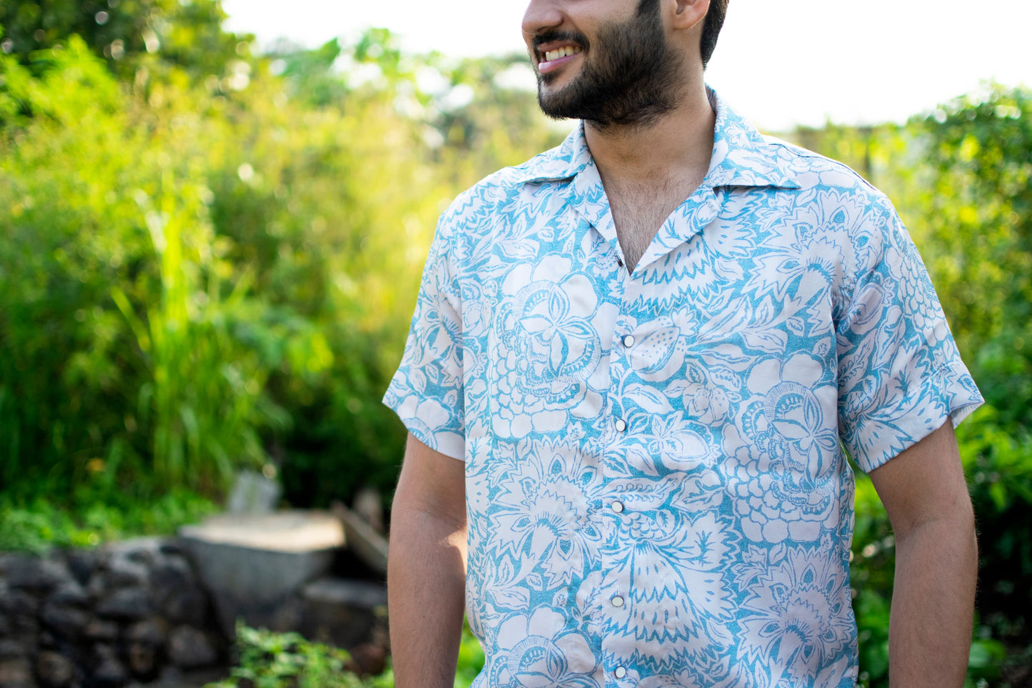 Azure Bloom Linen-Silk Resort Shirt