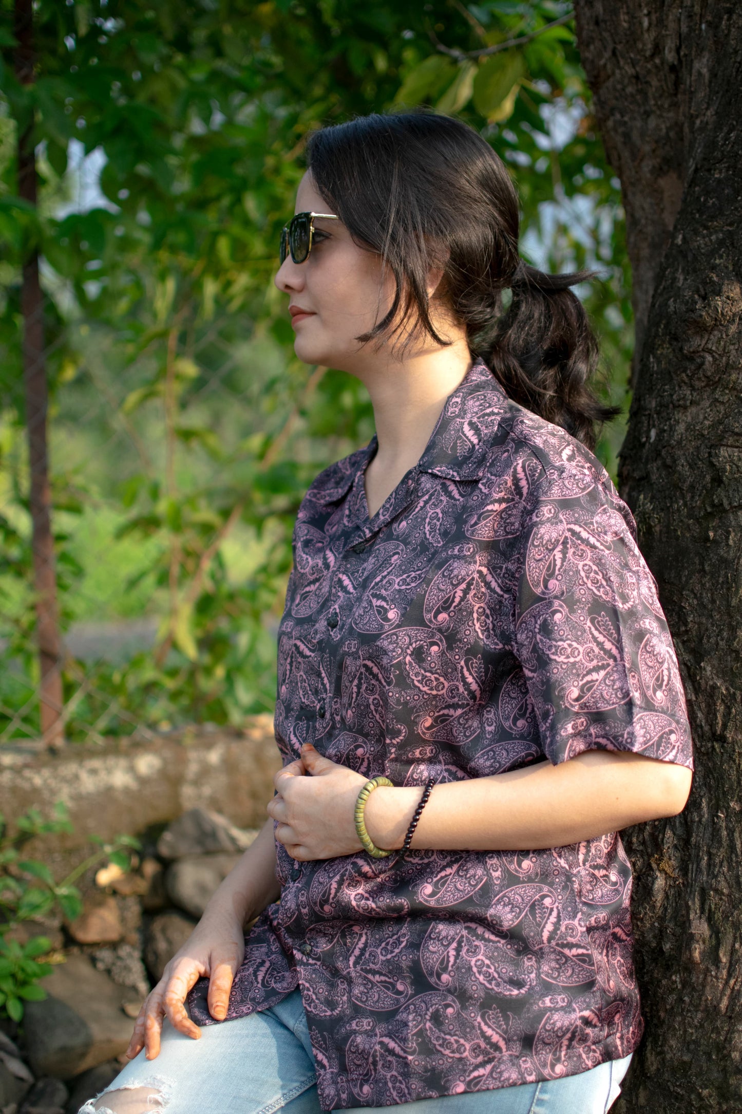 Paisley Breeze Linen Silk Shirt – Plum Rose