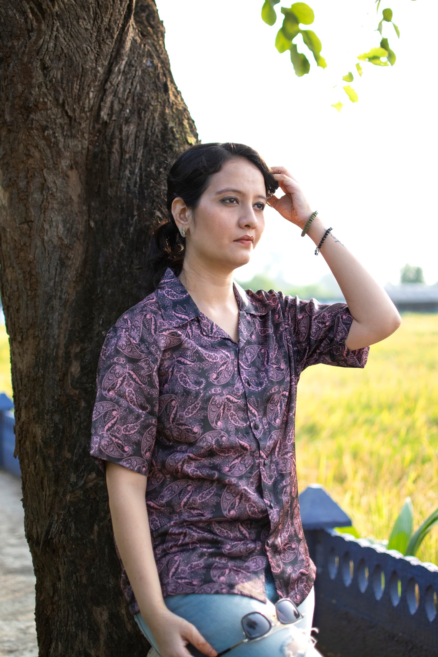 Paisley Breeze Linen Silk Shirt – Plum Rose