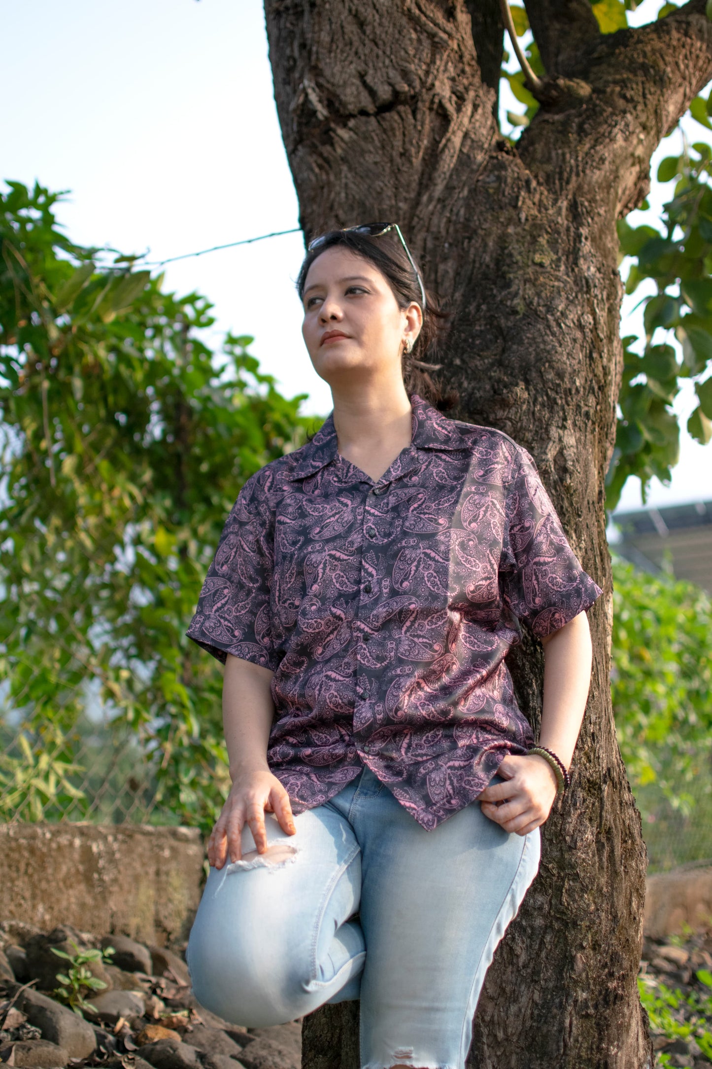 Paisley Breeze Linen Silk Shirt – Plum Rose