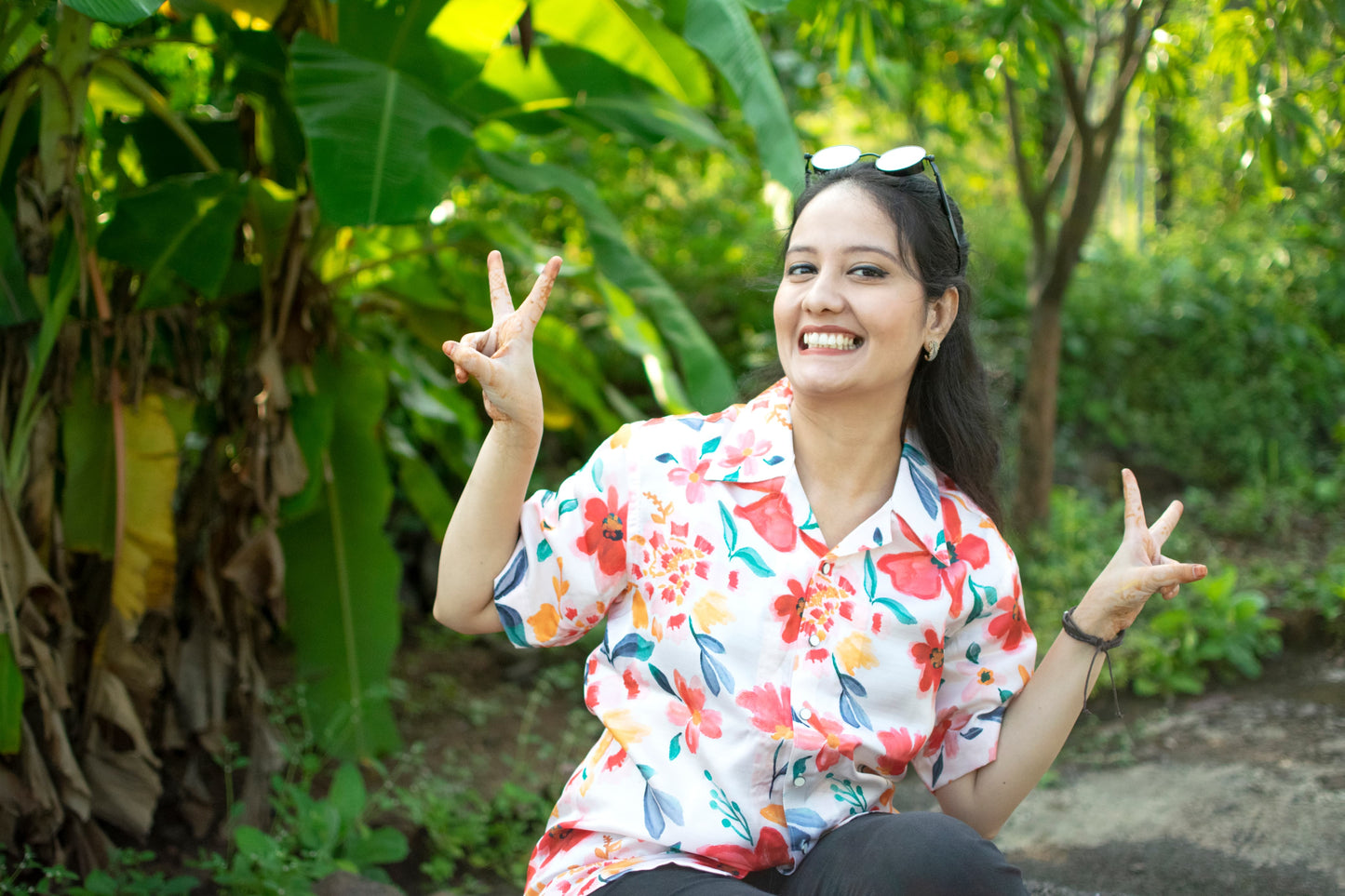 Tropical Bloom Linen-Silk Shirt