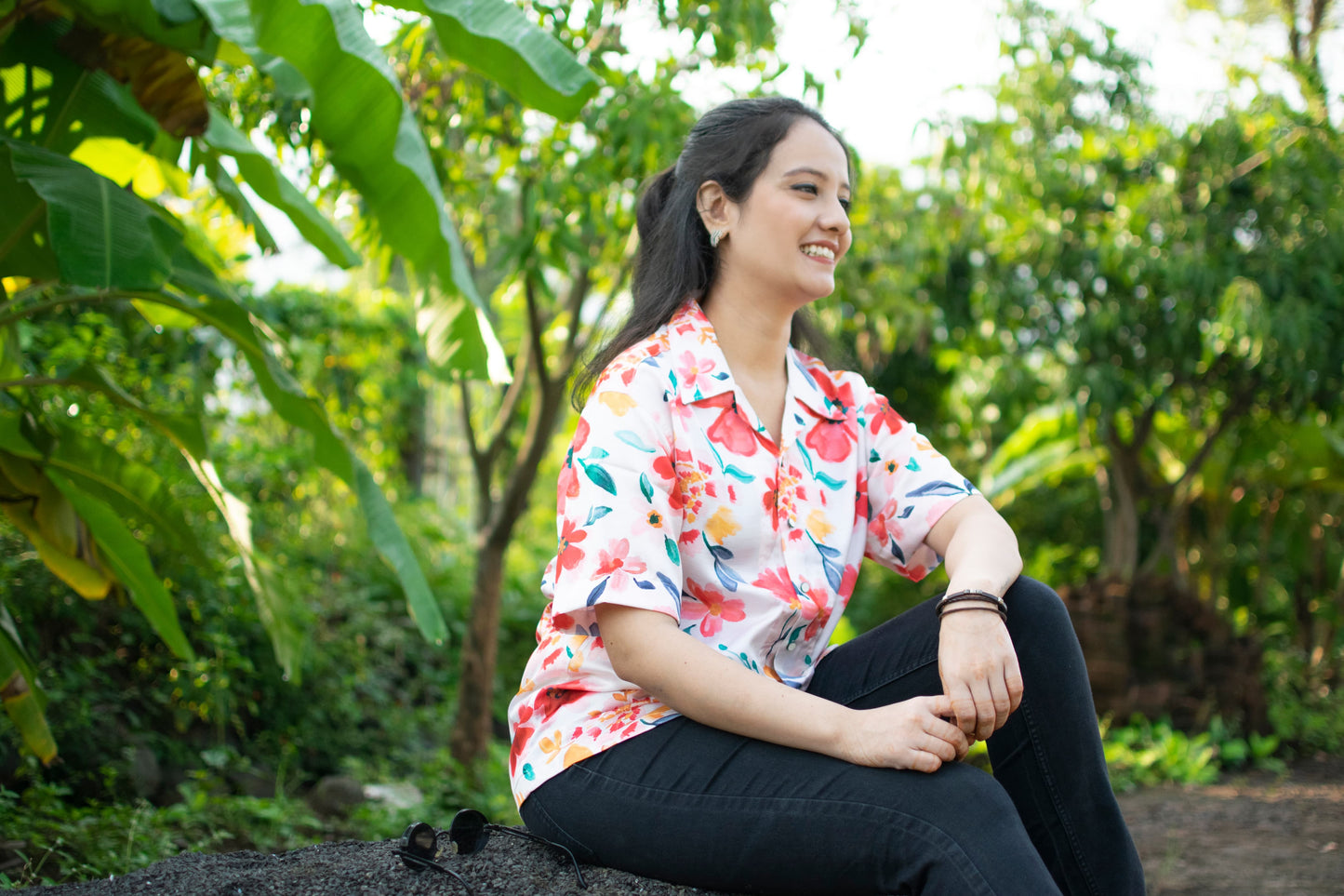 Tropical Bloom Linen-Silk Shirt