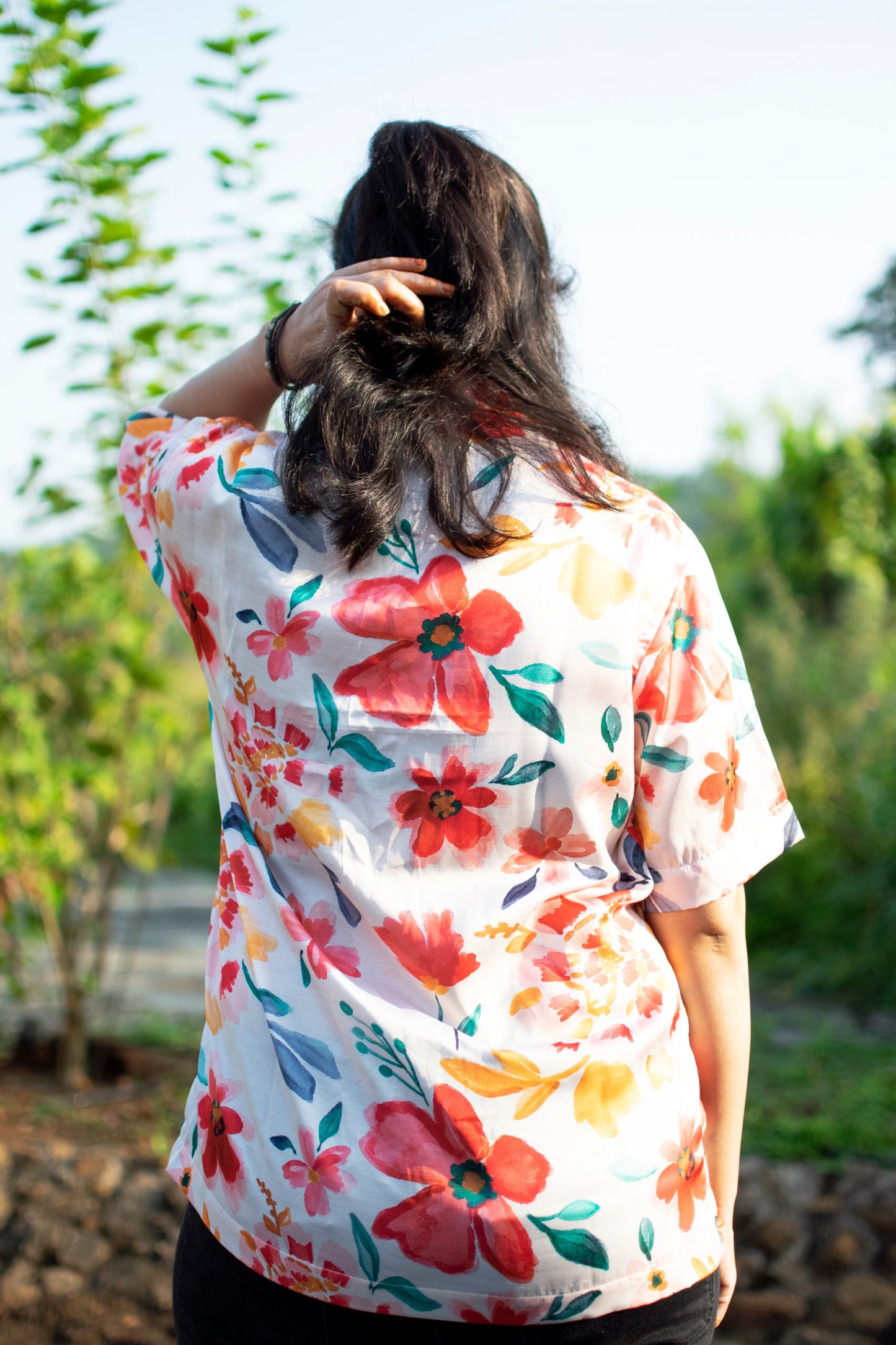 Tropical Bloom Linen-Silk Shirt