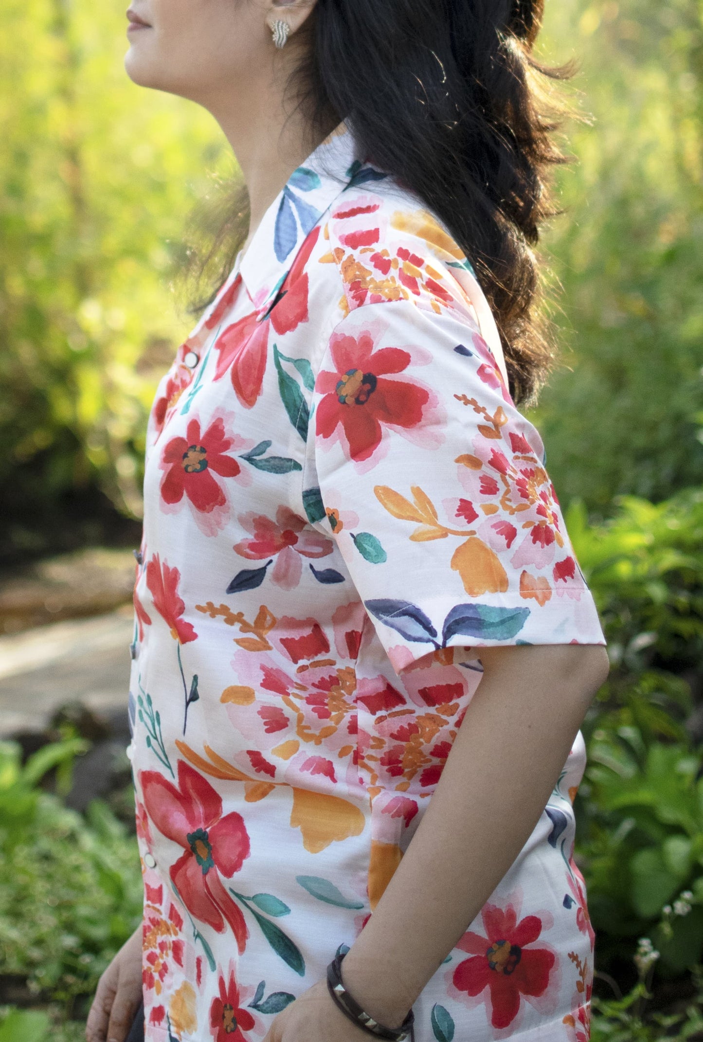 Tropical Bloom Linen-Silk Shirt
