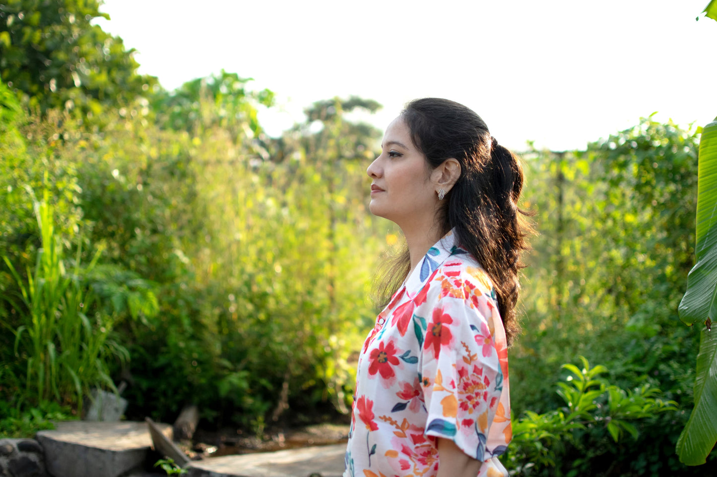 Tropical Bloom Linen-Silk Shirt