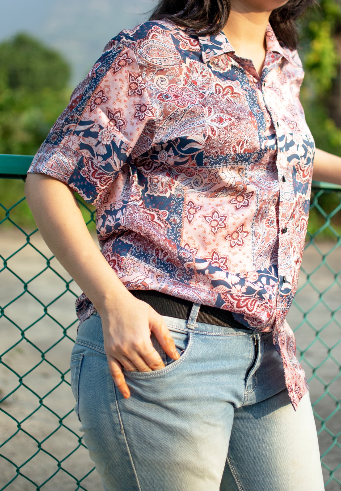 Paisley Blossom Linen Silk Shirt – Pink & Indigo