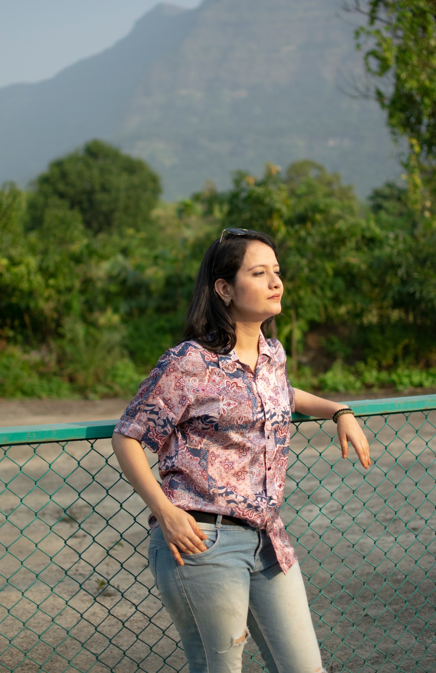 Paisley Blossom Linen Silk Shirt – Pink & Indigo