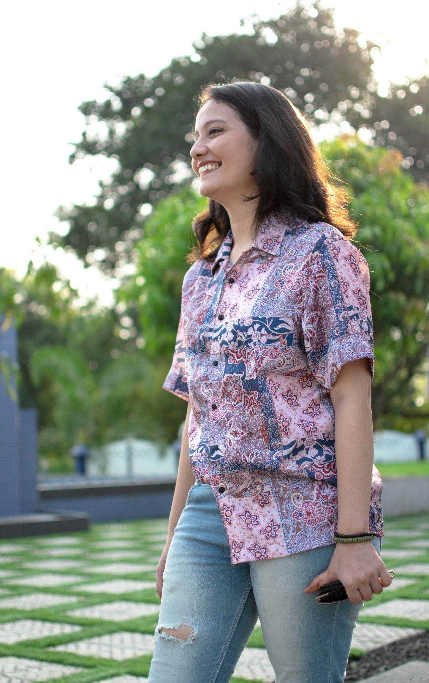 Paisley Blossom Linen Silk Shirt – Pink & Indigo