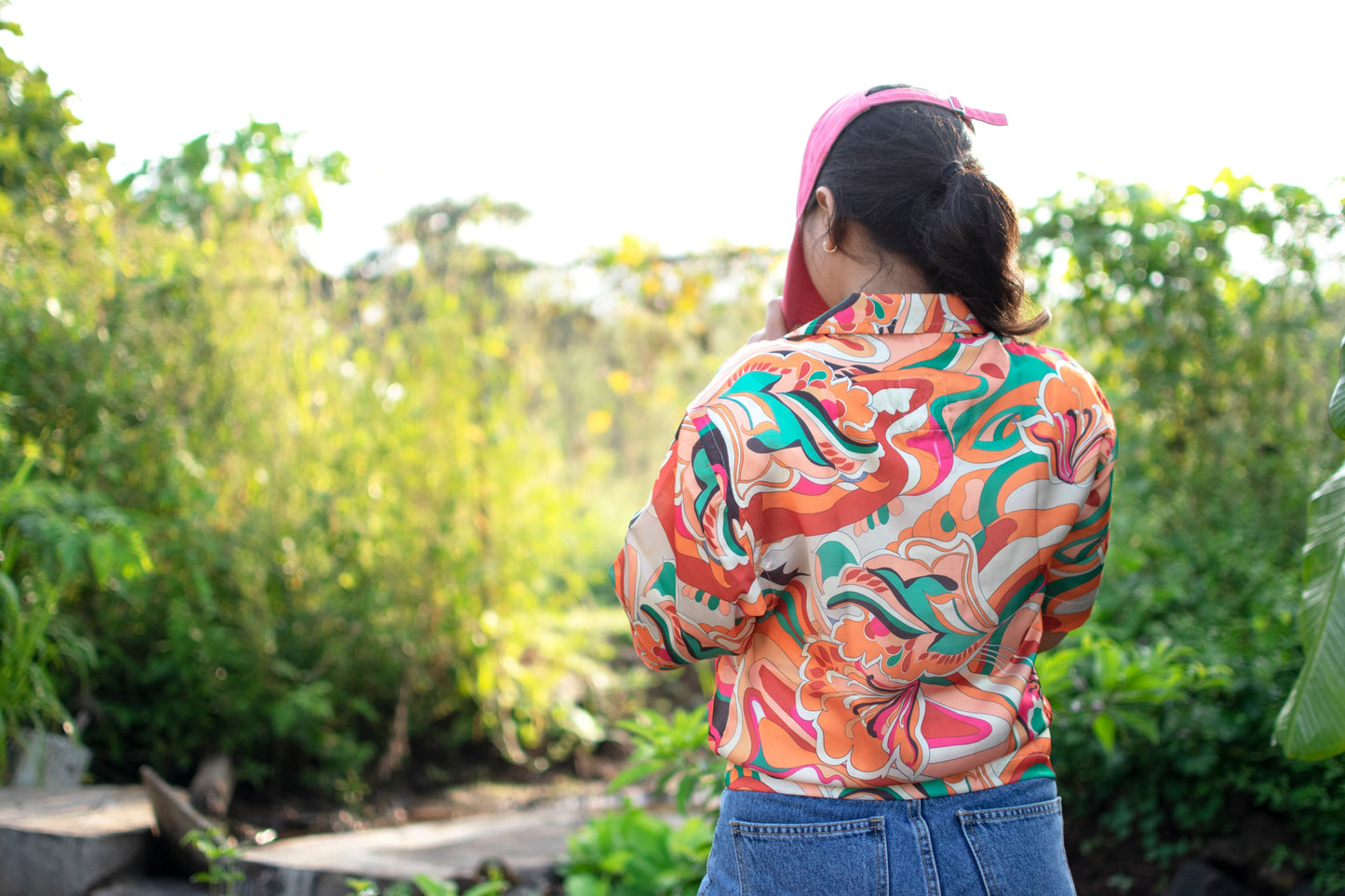 Retro Bloom Linen Silk Shirt – Vibrant Abstract Print