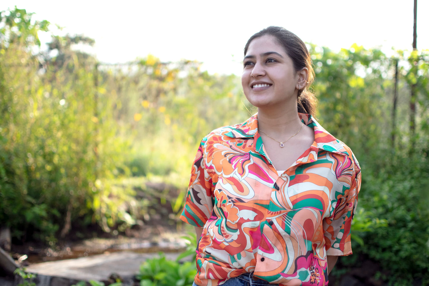 Retro Bloom Linen Silk Shirt – Vibrant Abstract Print