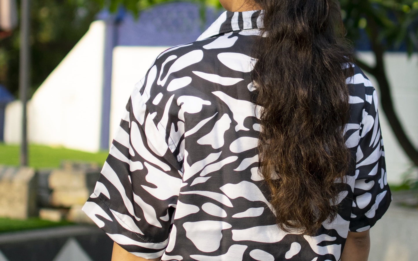 Urban Safari Linen Silk Shirt – Monochrome Abstract Pattern