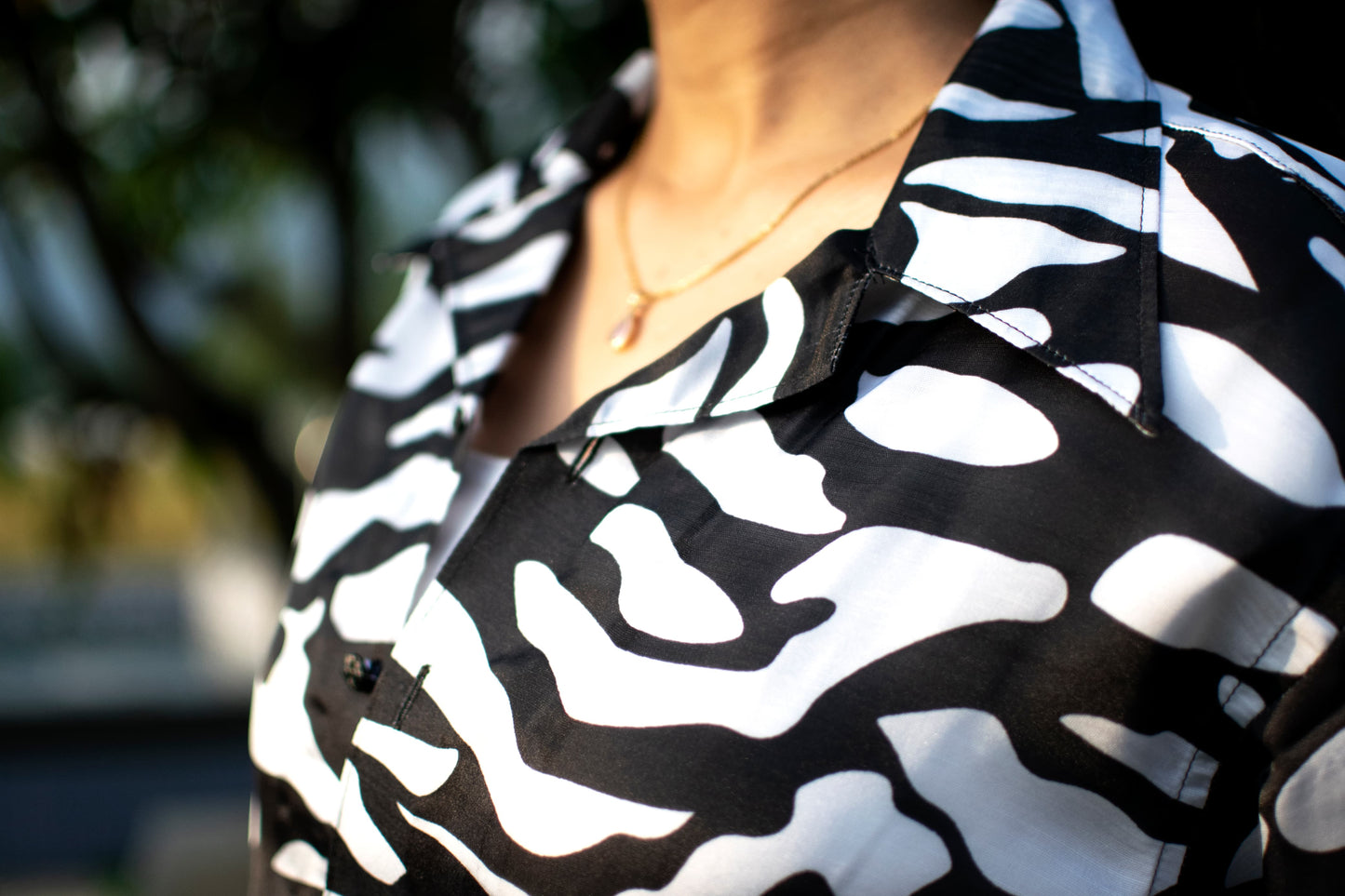 Urban Safari Linen Silk Shirt – Monochrome Abstract Pattern