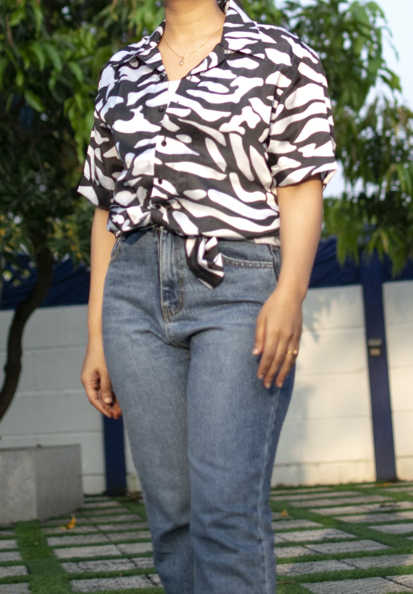 Urban Safari Linen Silk Shirt – Monochrome Abstract Pattern