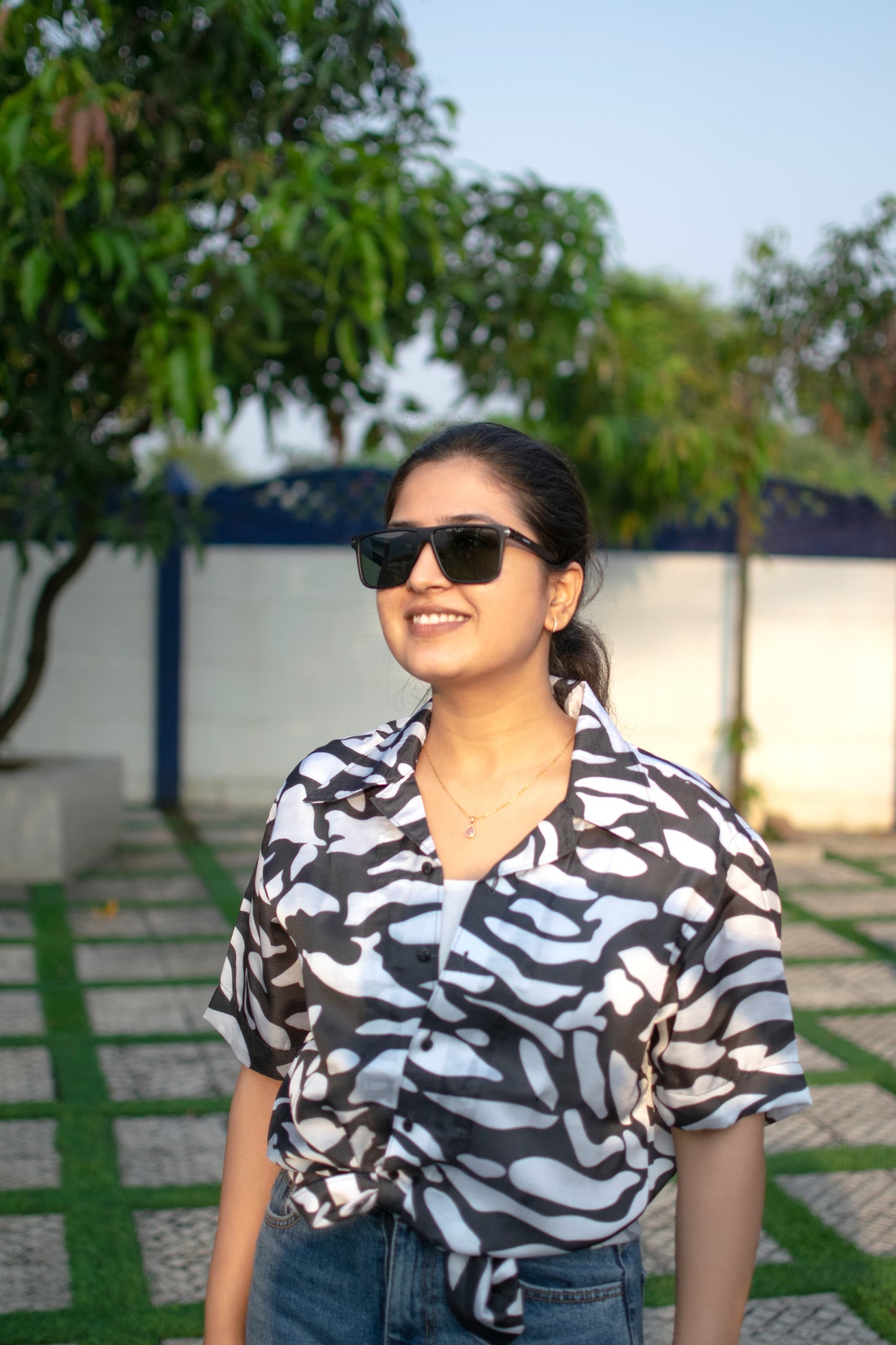 Urban Safari Linen Silk Shirt – Monochrome Abstract Pattern