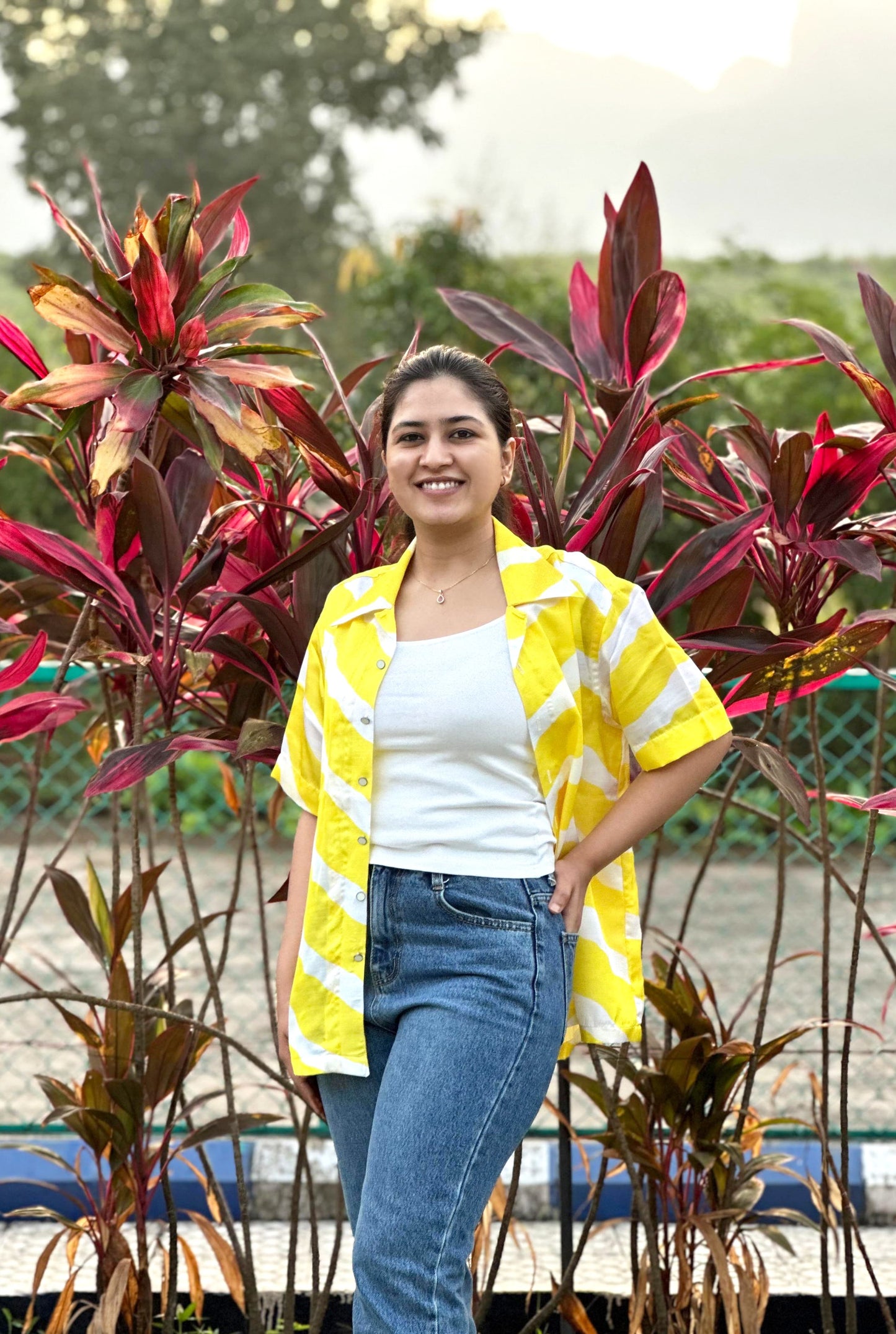 Sunbeam Linen Silk Shirt – Bold Yellow Brushstroke