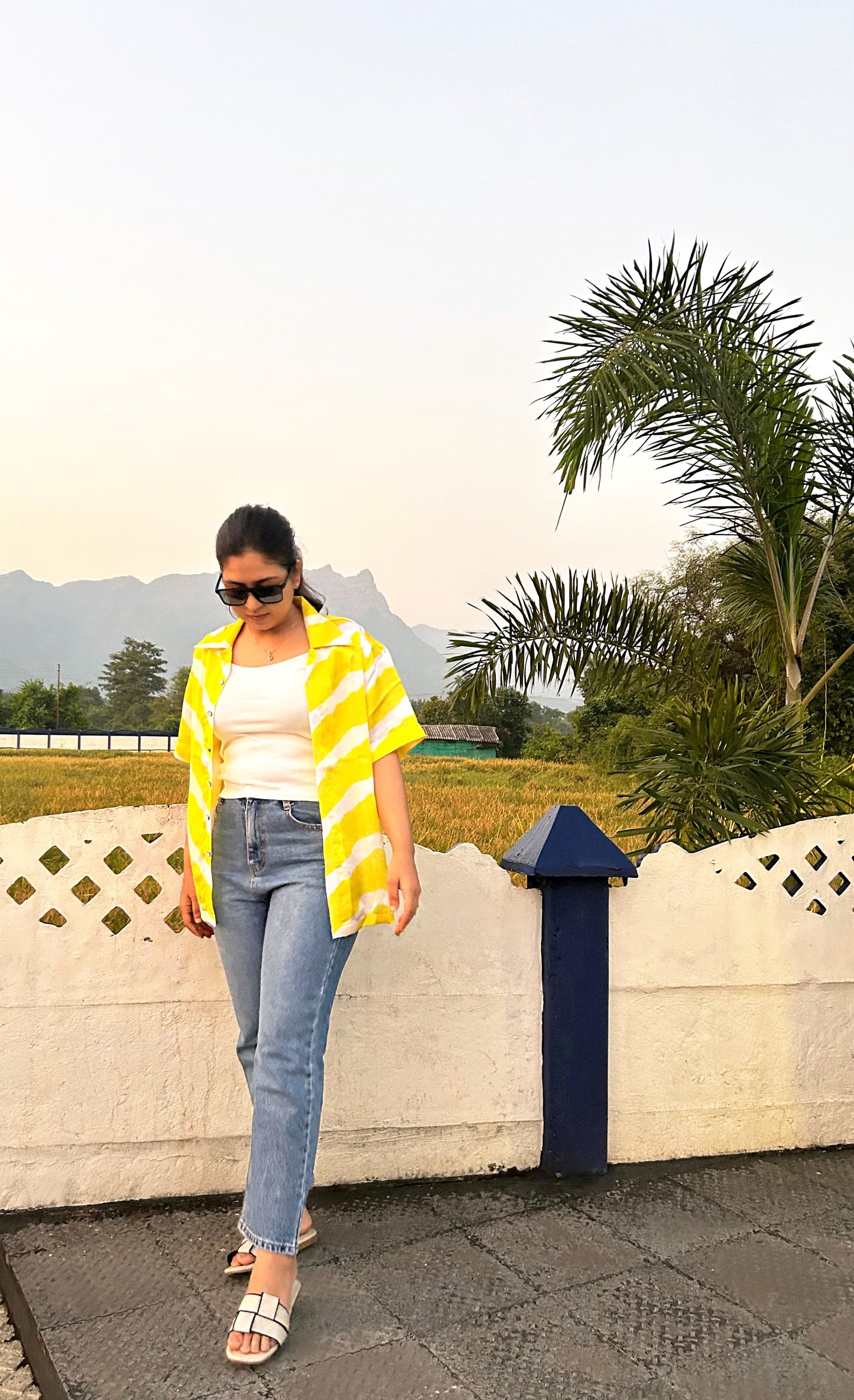 Sunbeam Linen Silk Shirt – Bold Yellow Brushstroke