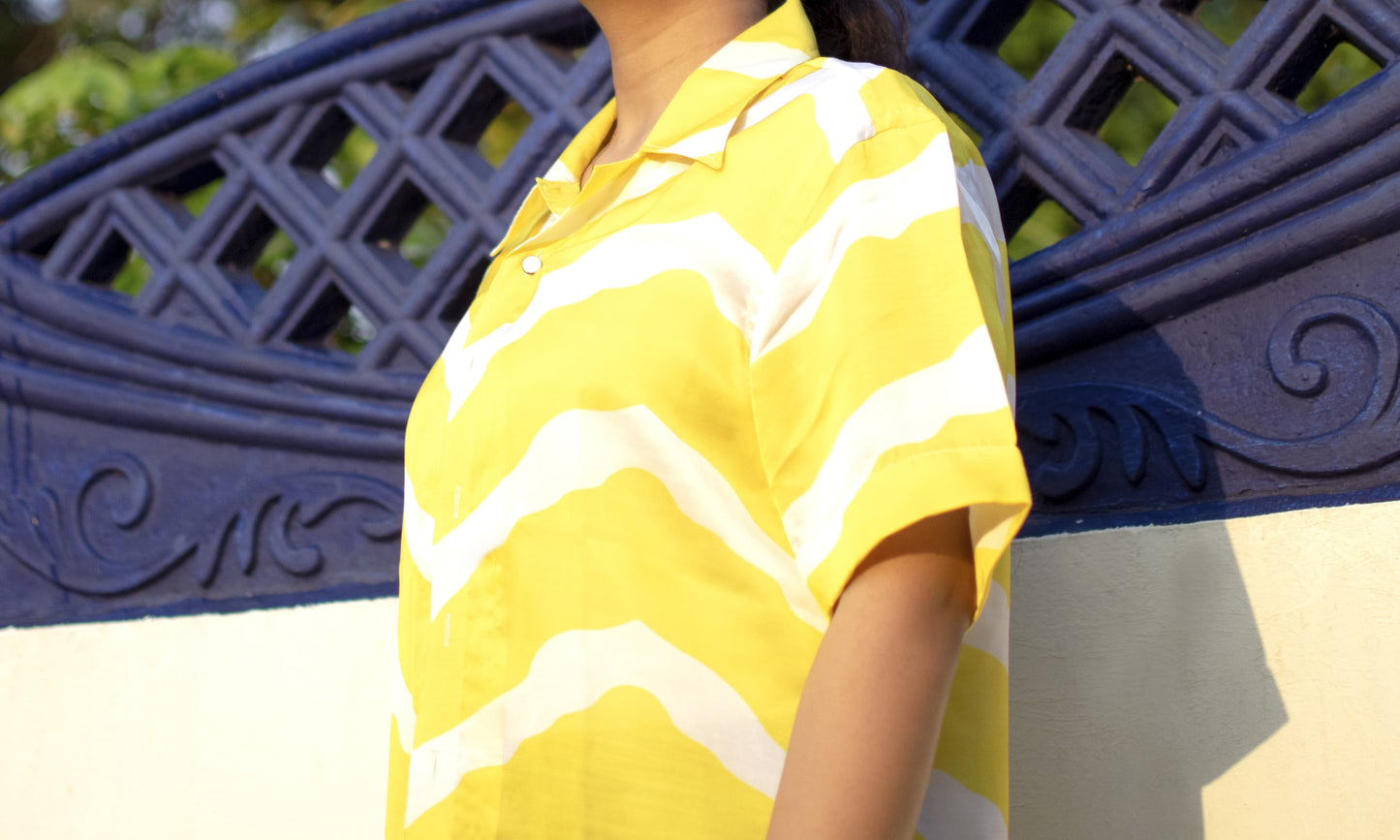 Sunbeam Linen Silk Shirt – Bold Yellow Brushstroke