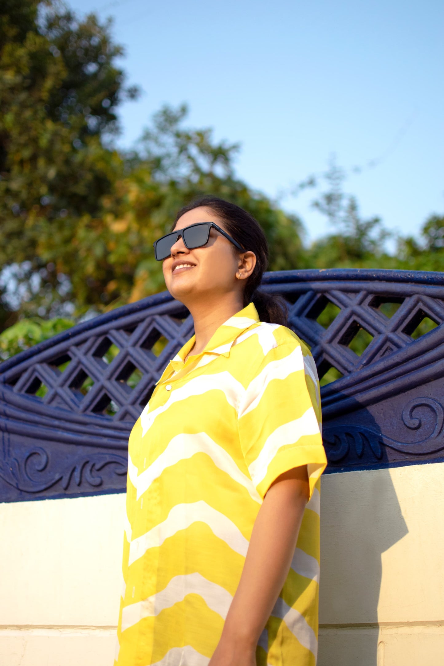 Sunbeam Linen Silk Shirt – Bold Yellow Brushstroke