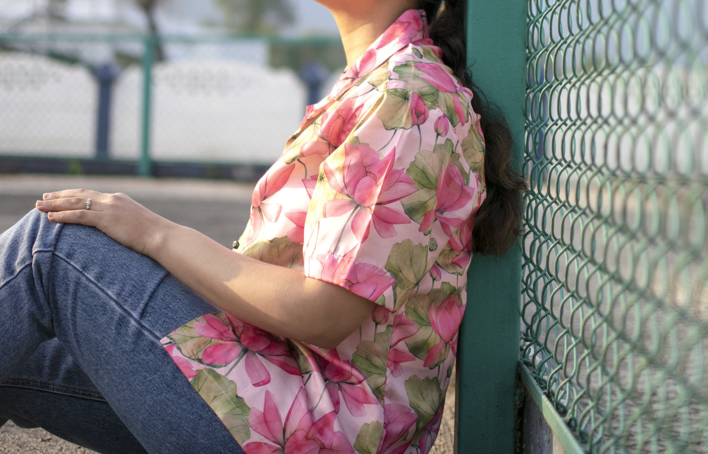 Lotus Bloom Linen Silk Shirt – Pink Floral Radiance