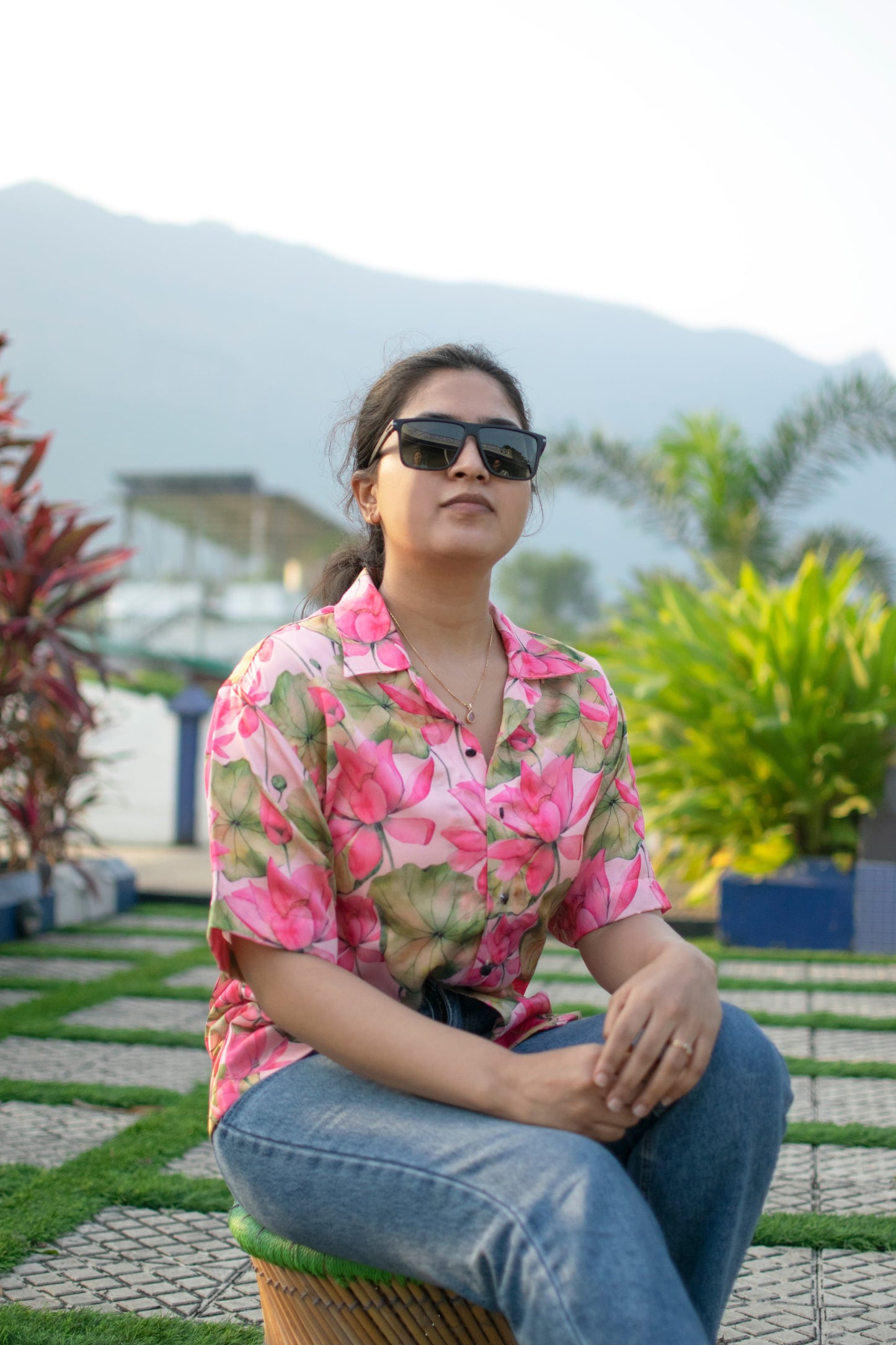 Lotus Bloom Linen Silk Shirt – Pink Floral Radiance