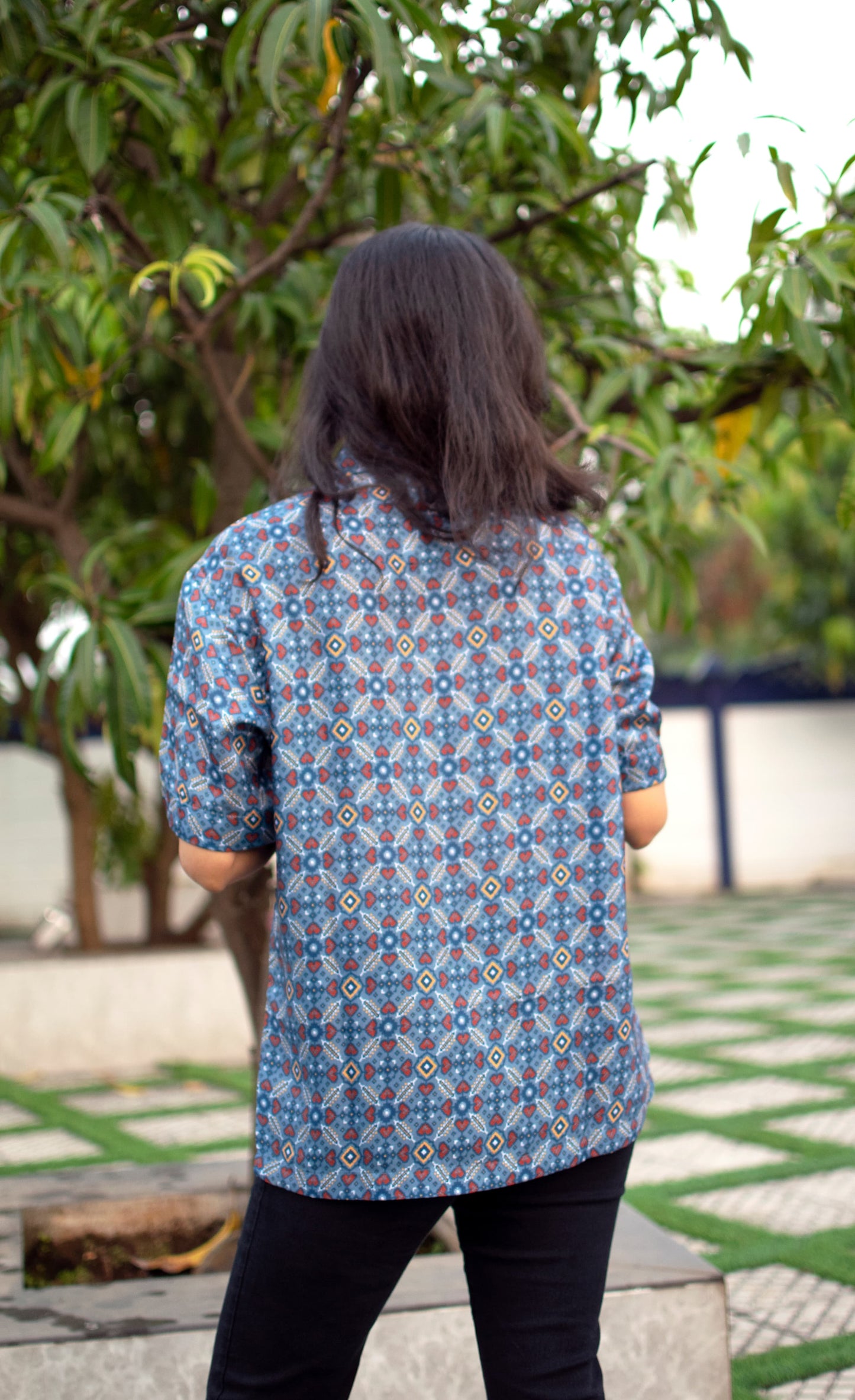 Sapphire Mosaic Linen Silk Shirt – Cool Blue Charm