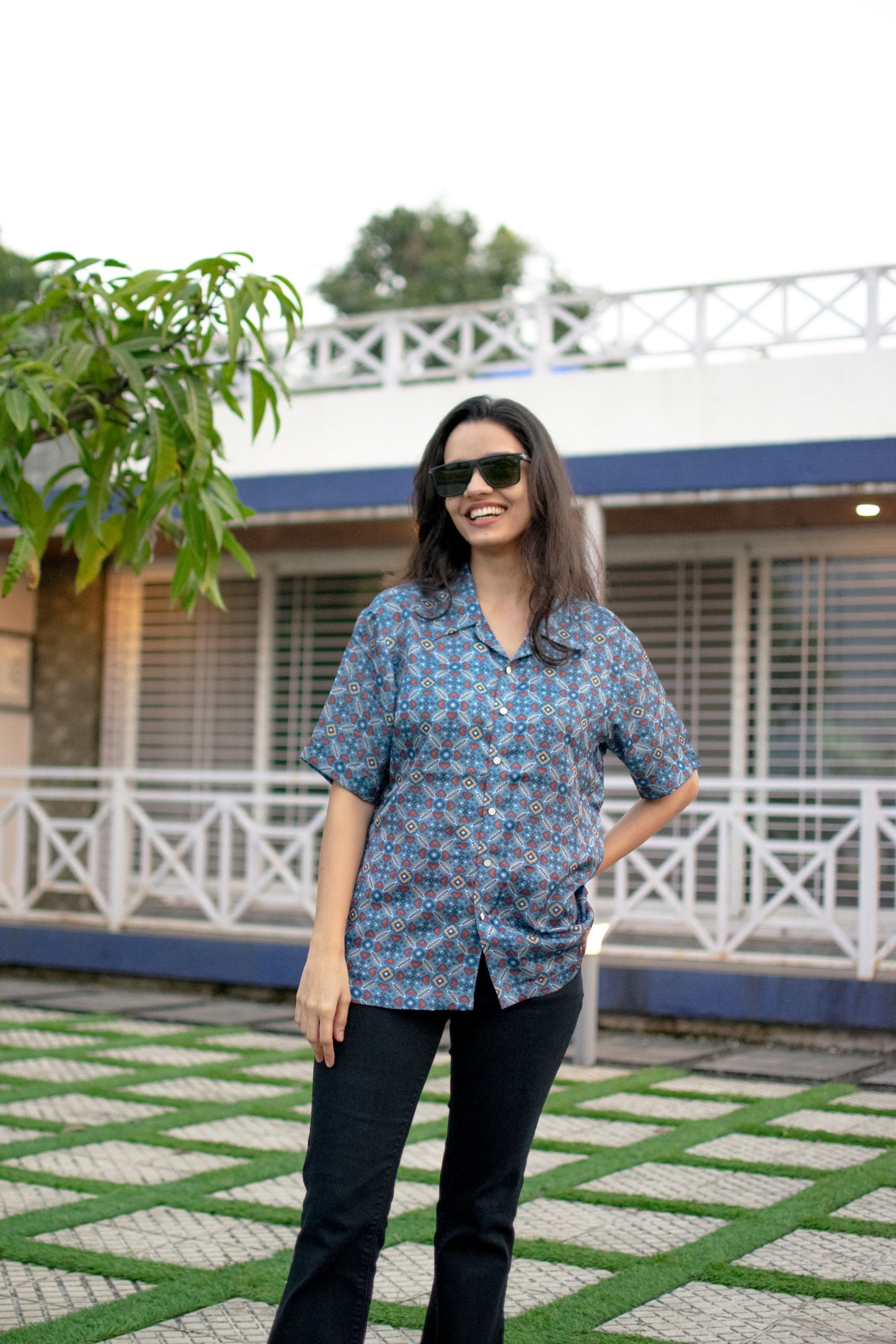 Sapphire Mosaic Linen Silk Shirt – Cool Blue Charm