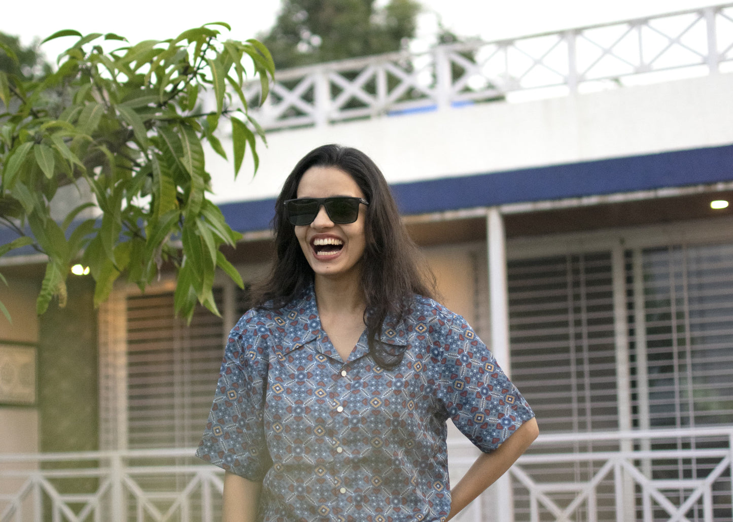 Sapphire Mosaic Linen Silk Shirt – Cool Blue Charm