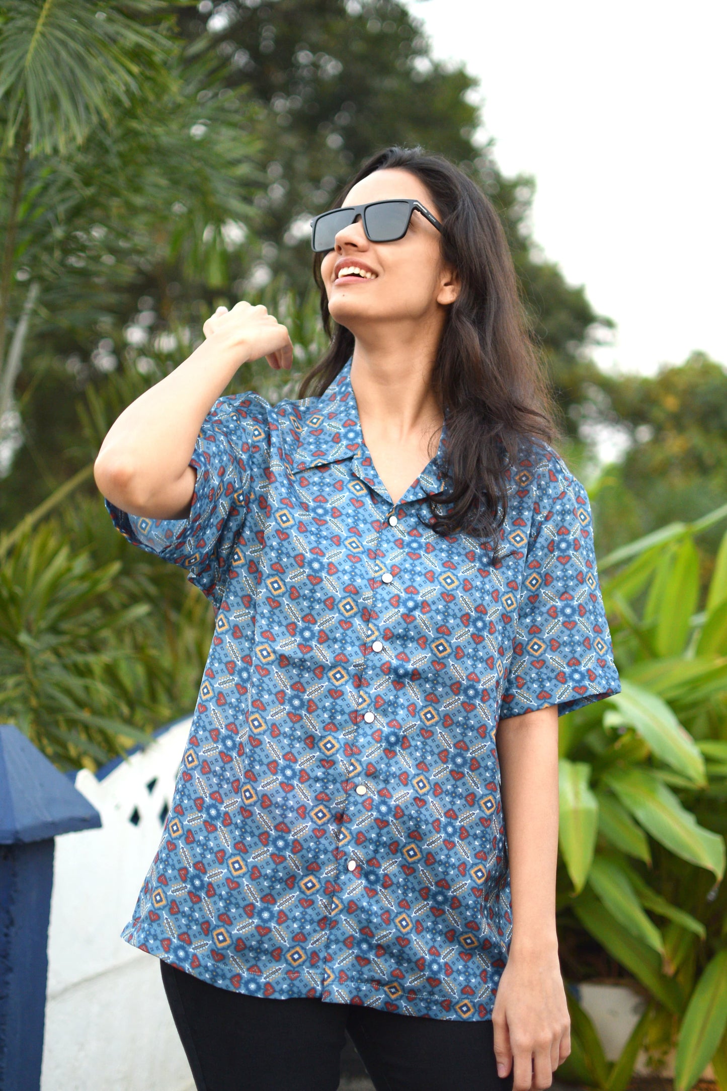 Sapphire Mosaic Linen Silk Shirt – Cool Blue Charm