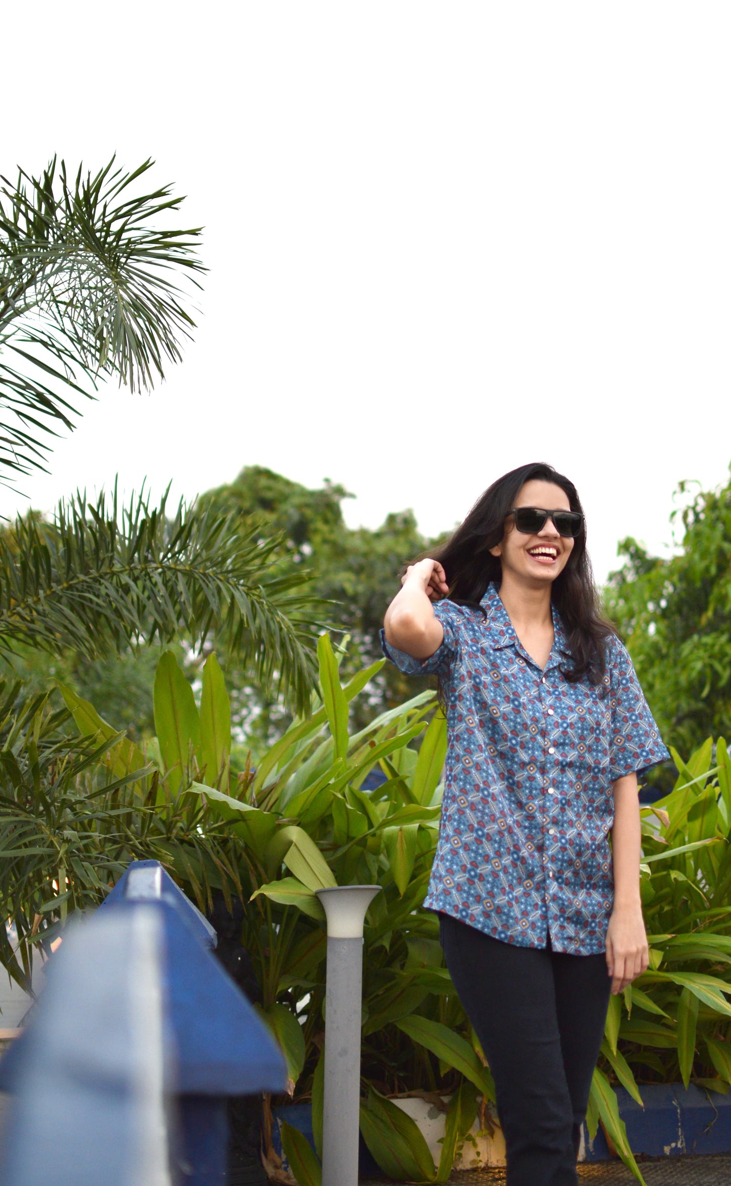 Sapphire Mosaic Linen Silk Shirt – Cool Blue Charm