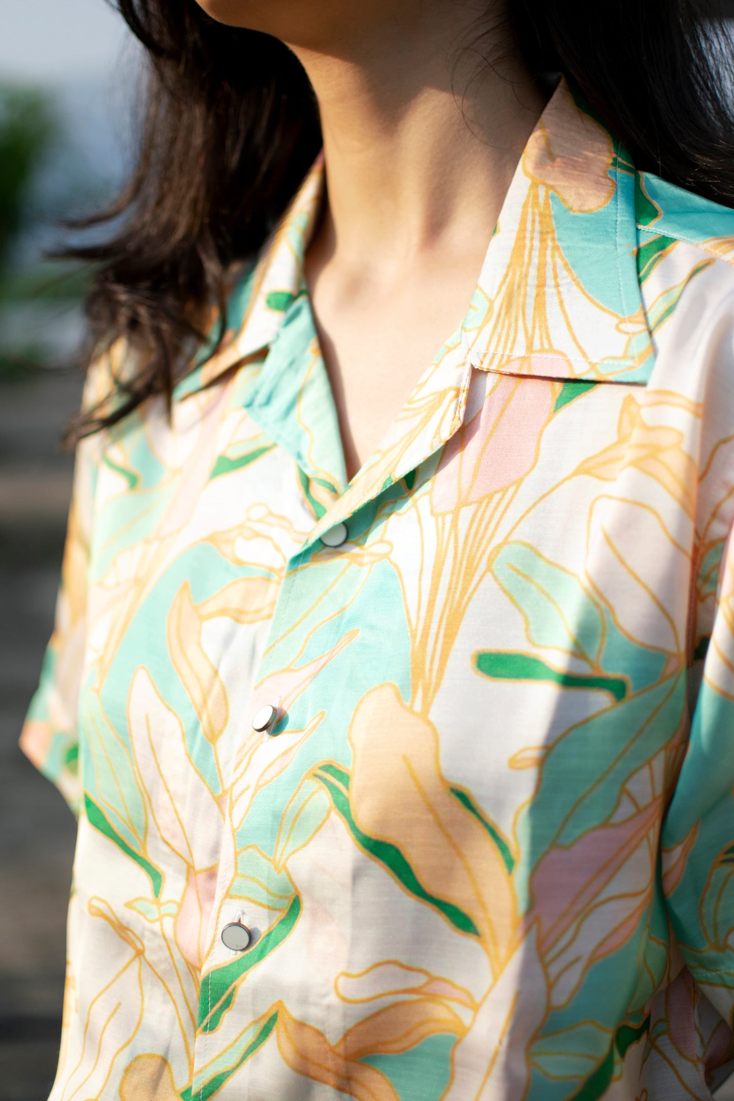 Tropical Whispers Linen Silk Shirt – Pastel Garden Elegance
