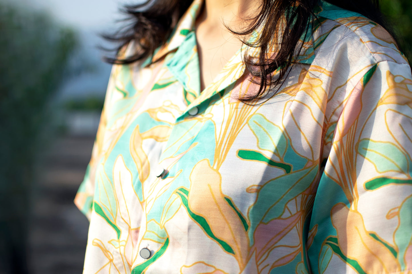 Tropical Whispers Linen Silk Shirt – Pastel Garden Elegance