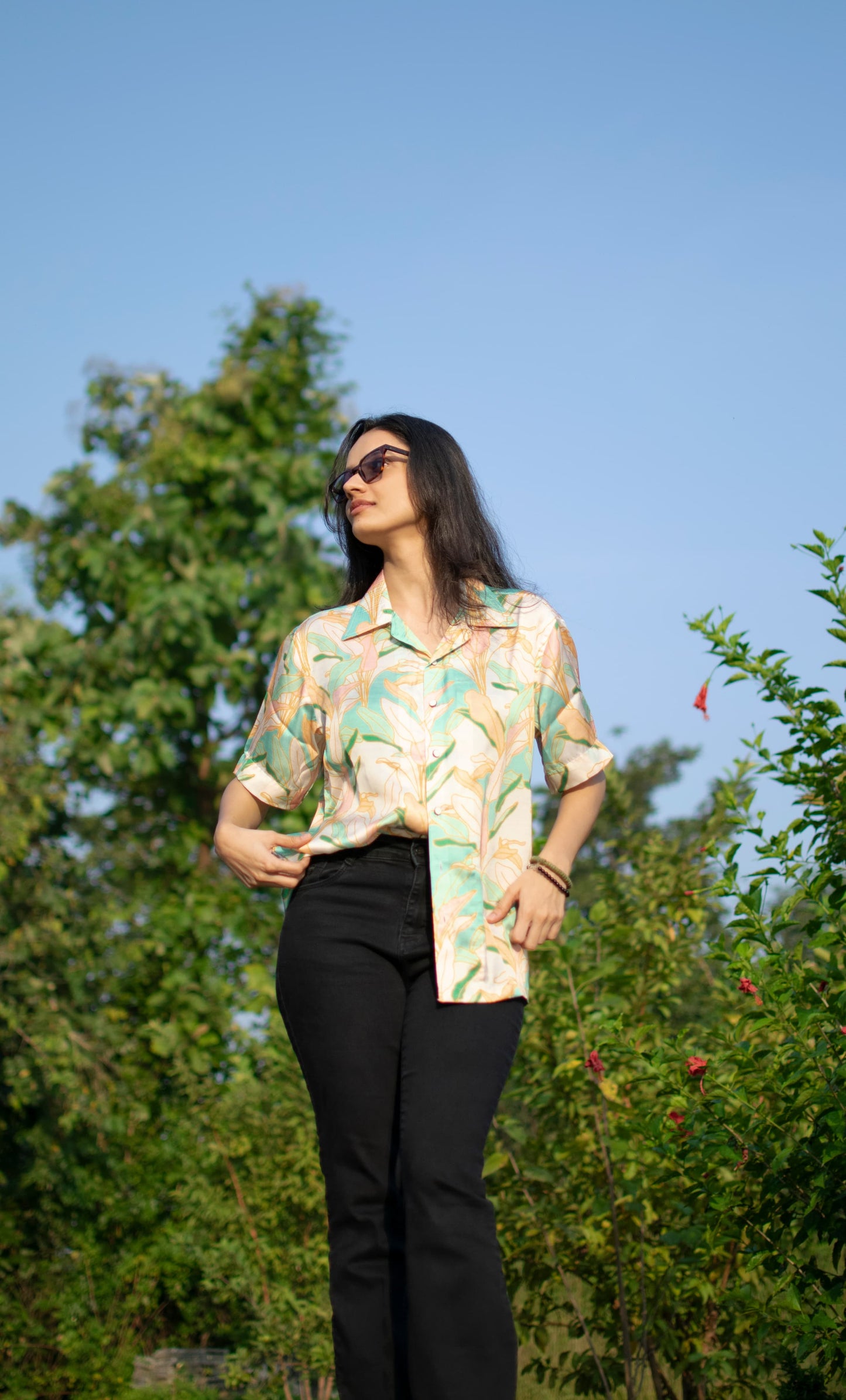 Tropical Whispers Linen Silk Shirt – Pastel Garden Elegance
