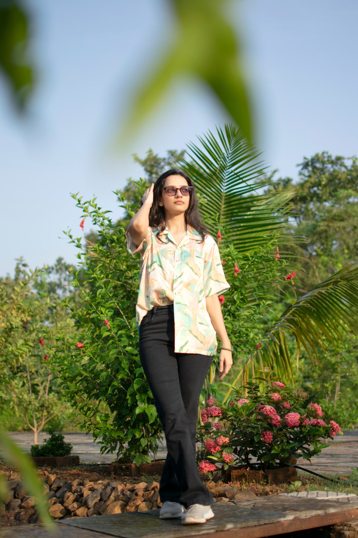 Tropical Whispers Linen Silk Shirt – Pastel Garden Elegance